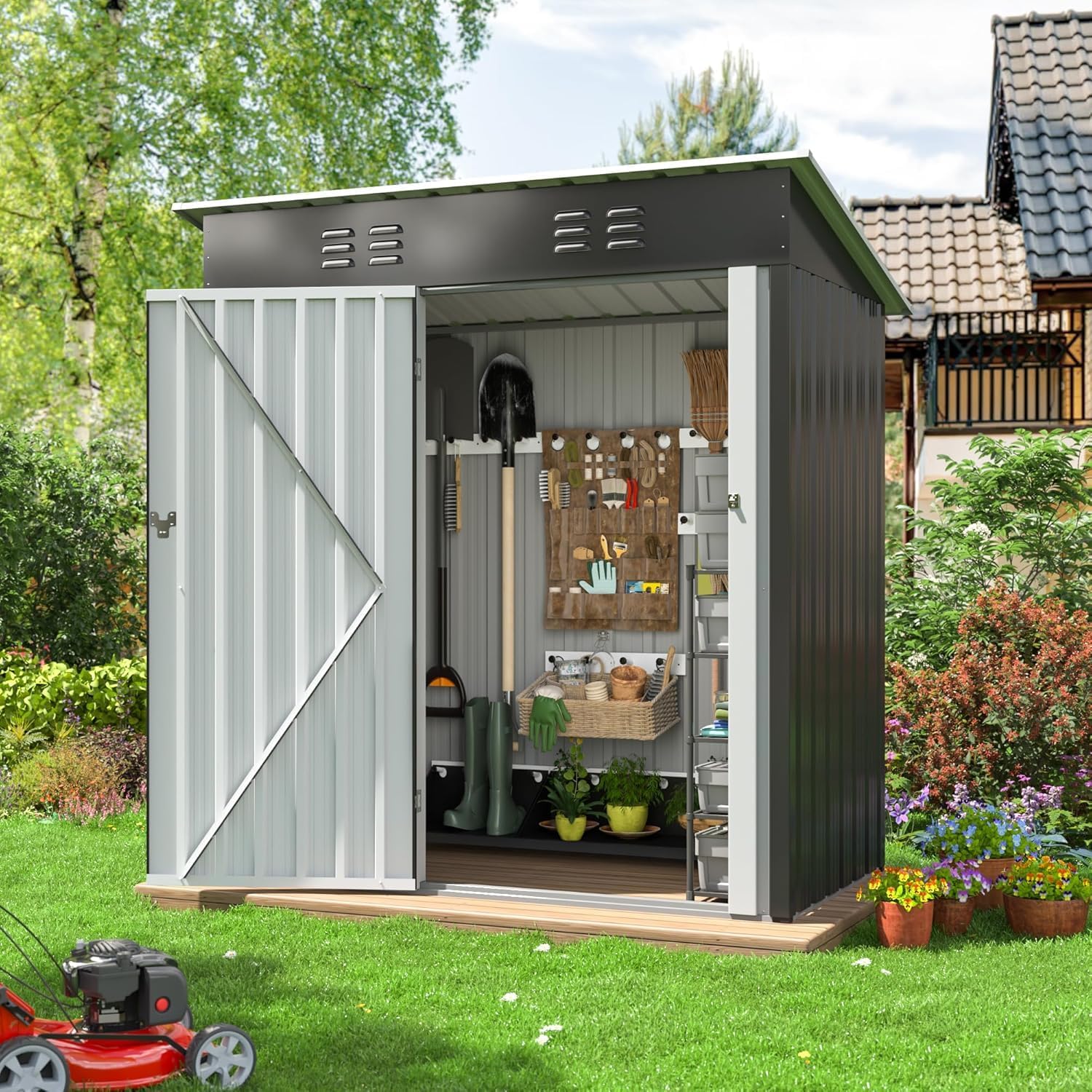 Polar Aurora 8 x 12 FT Outdoor Storage Shed Metal Garden Shed with Updated Frame Structure