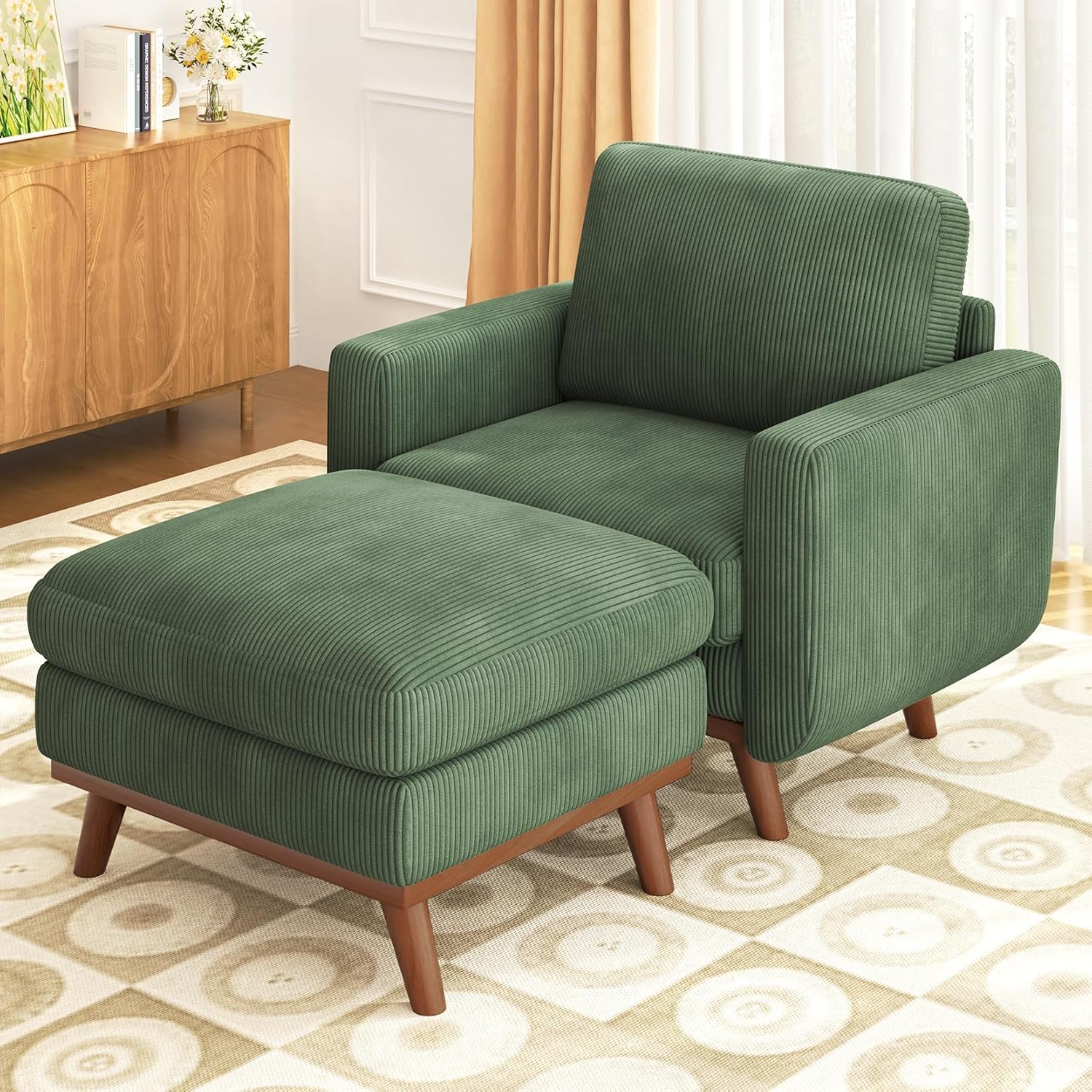 Vesgantti 68 Loveseat Sofa - Green, Comfy Corduroy with Spring Cushion, Solid Wood Frame, Modern Deep Seat, Bedroom & Living Room, Office Couch
