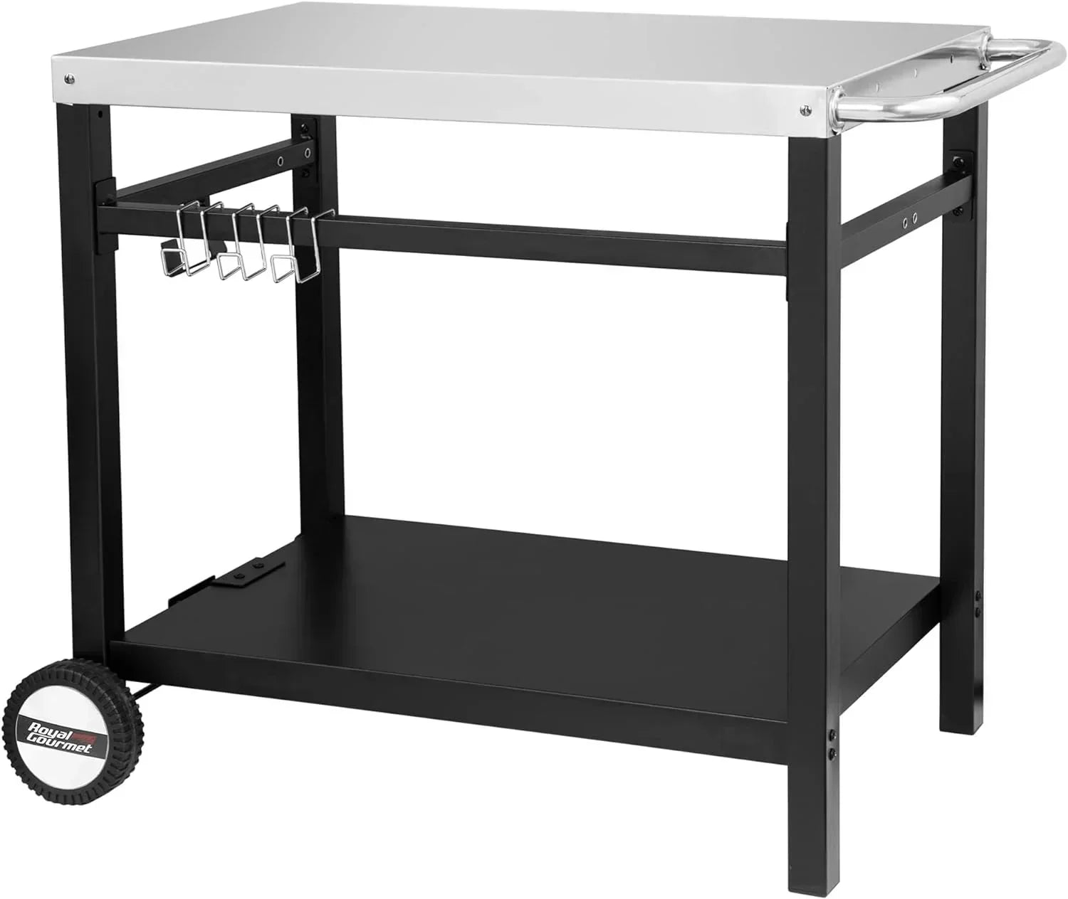 Royal Gourmet Dining Cart Table with Double-Shelf Movable Stainless Steel Flat Top Grill Cart