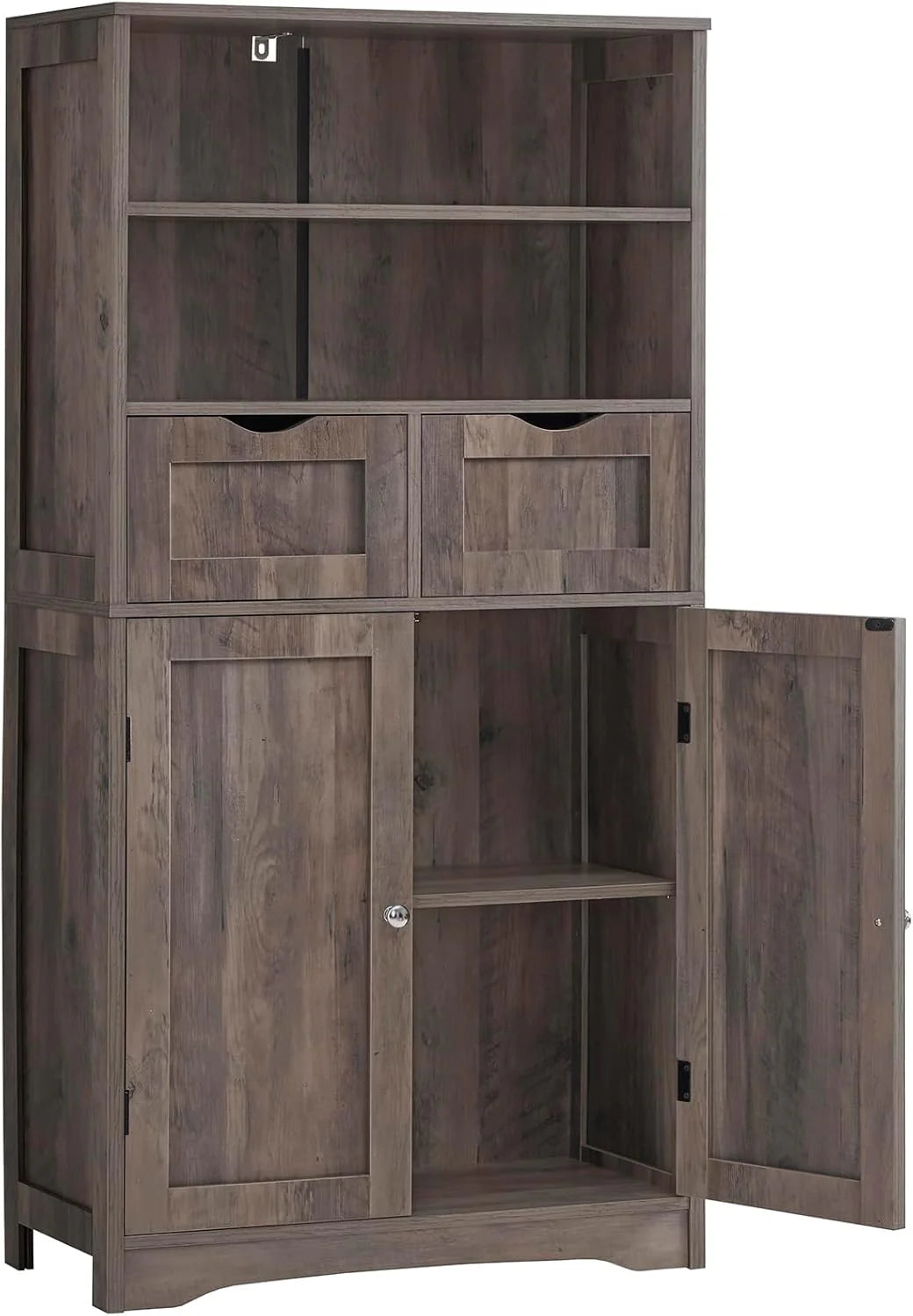 Iwell Storage Cabinet with 2 Drawers & Adjustable Shelves, Cupboard, Floor Cabinet