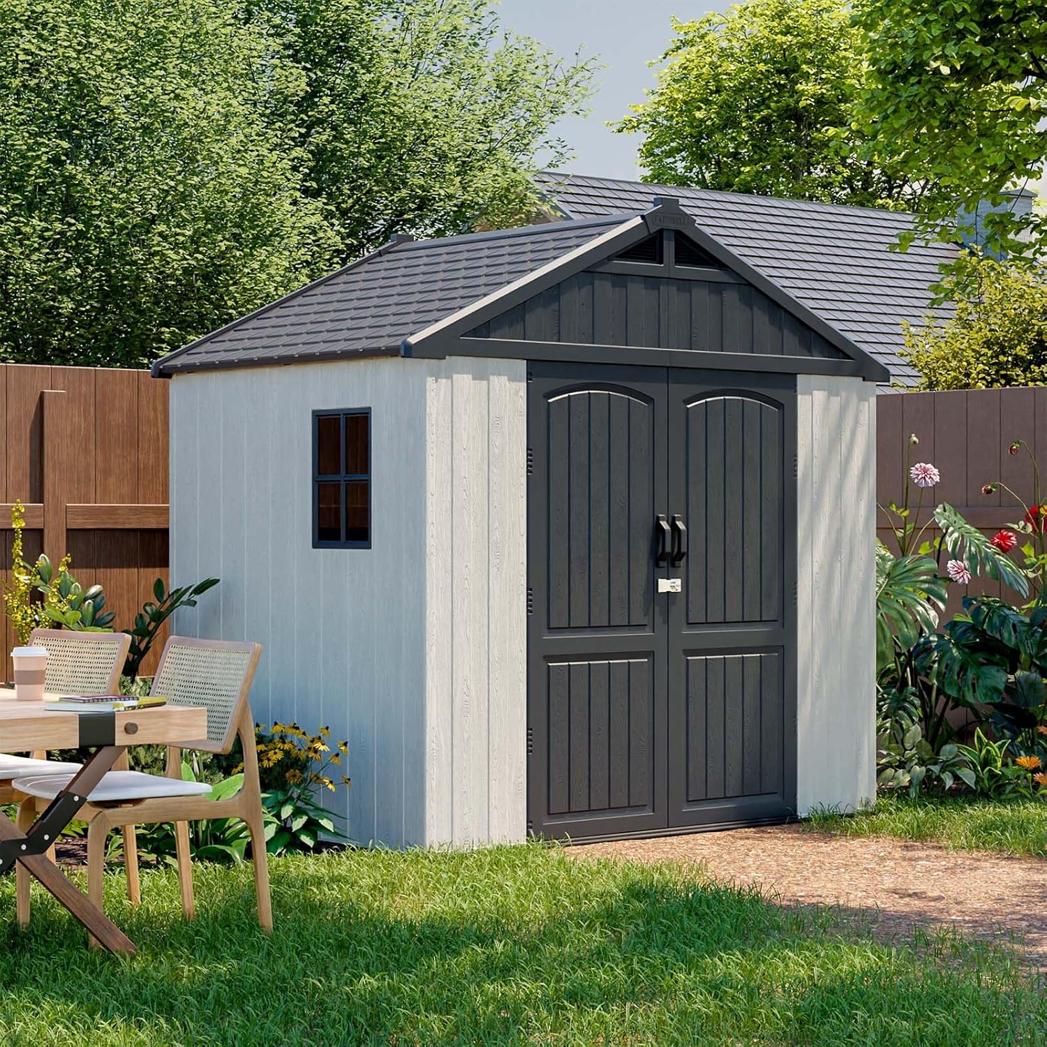 Patiowell 6x4 FT Plastic Outdoor Storage Shed with Floor, Resin Outdoor Storage Shed