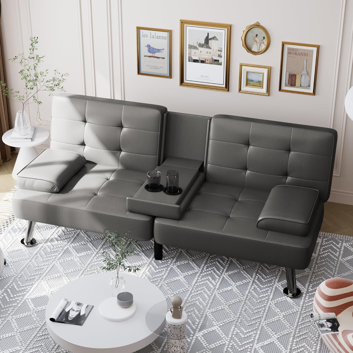 Shahoo Convertible Folding Futon Sofa Bed Sleeper Couch for Living Room Faux Leather