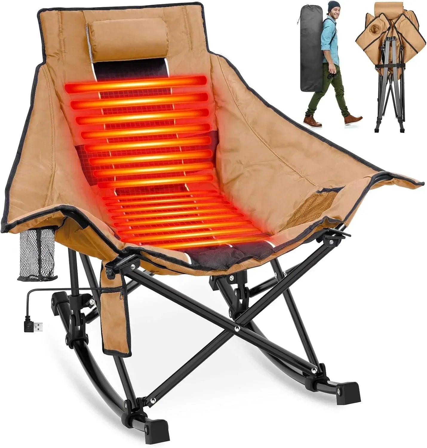 Heated Camping Chair Extra Large Heated Chair Outdoor Sports Chair with 3 Heat Levels on Back