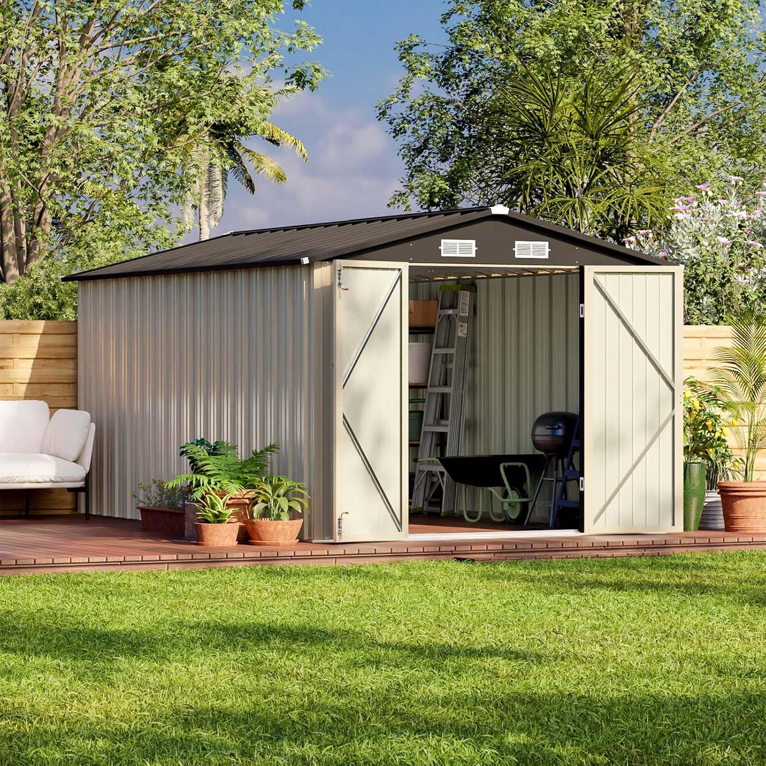 Patiowell 5x3 FT Outdoor Storage Shed Tool Shed with Sloping Roof and Lockable Door Metal Shed