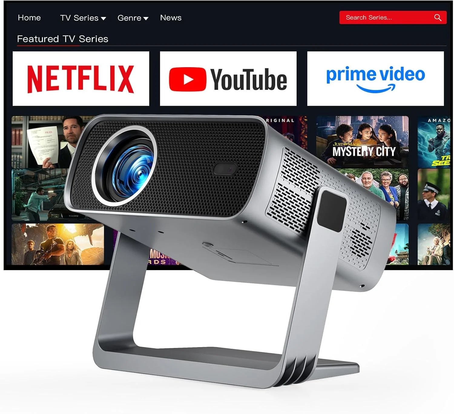 [Officially-Licensed App & Auto Focus]White Smart Mini Projector with WiFi and Bluetooth