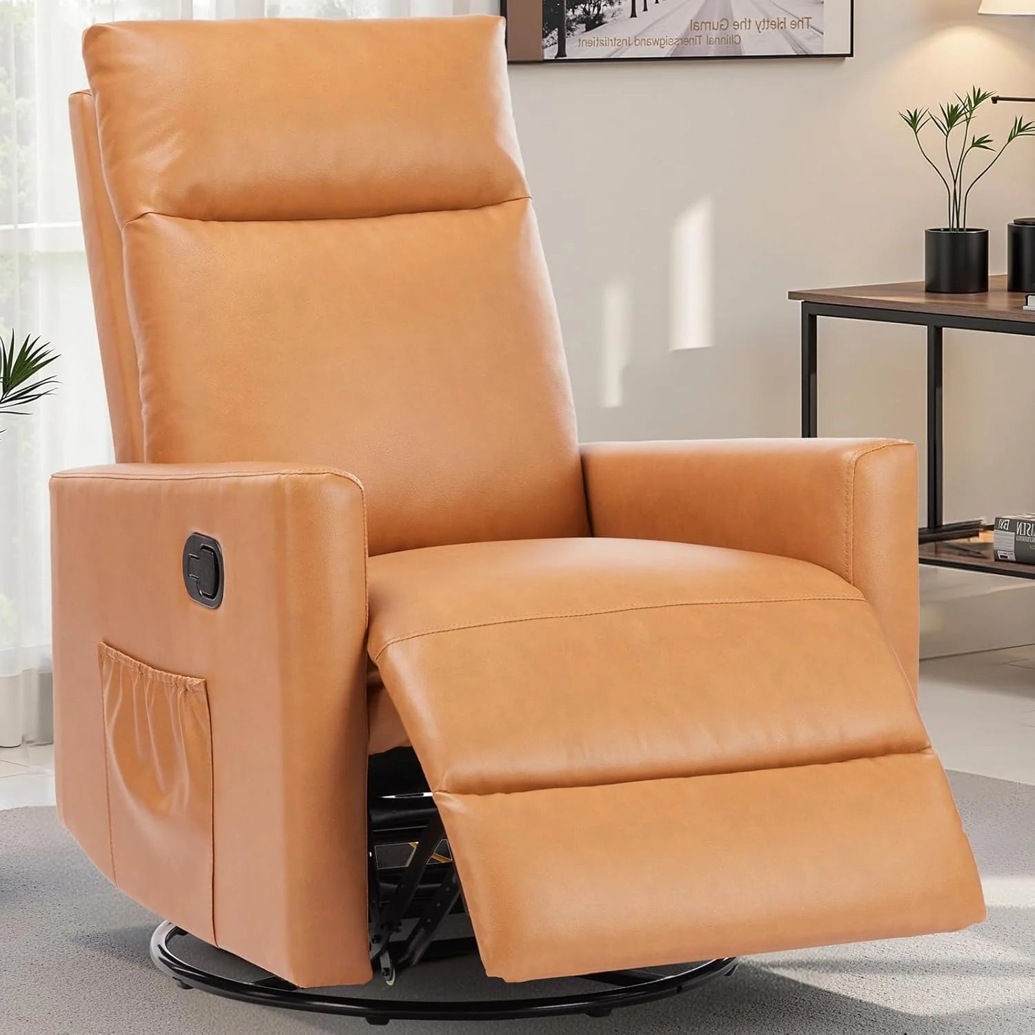 Swivel Rocking Recliner Chair with Extra Large Footrest High Back, Upholstered Glider Nursery Chair for Living Room, Bedroom & Nursery, Comfortable Deep Seat for Relaxation, Grey