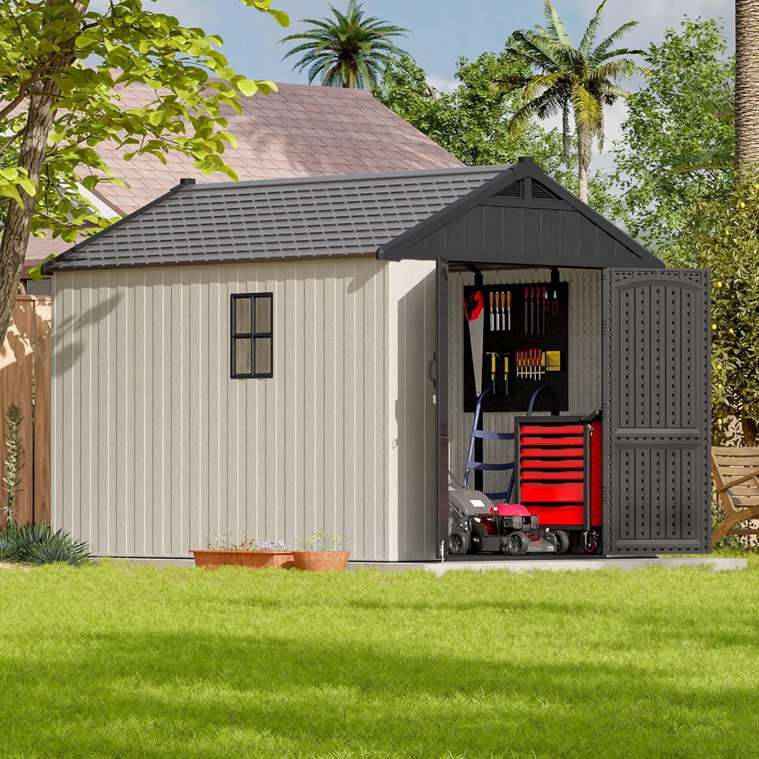 Patiowell 6x4 FT Plastic Outdoor Storage Shed with Floor, Resin Outdoor Storage Shed