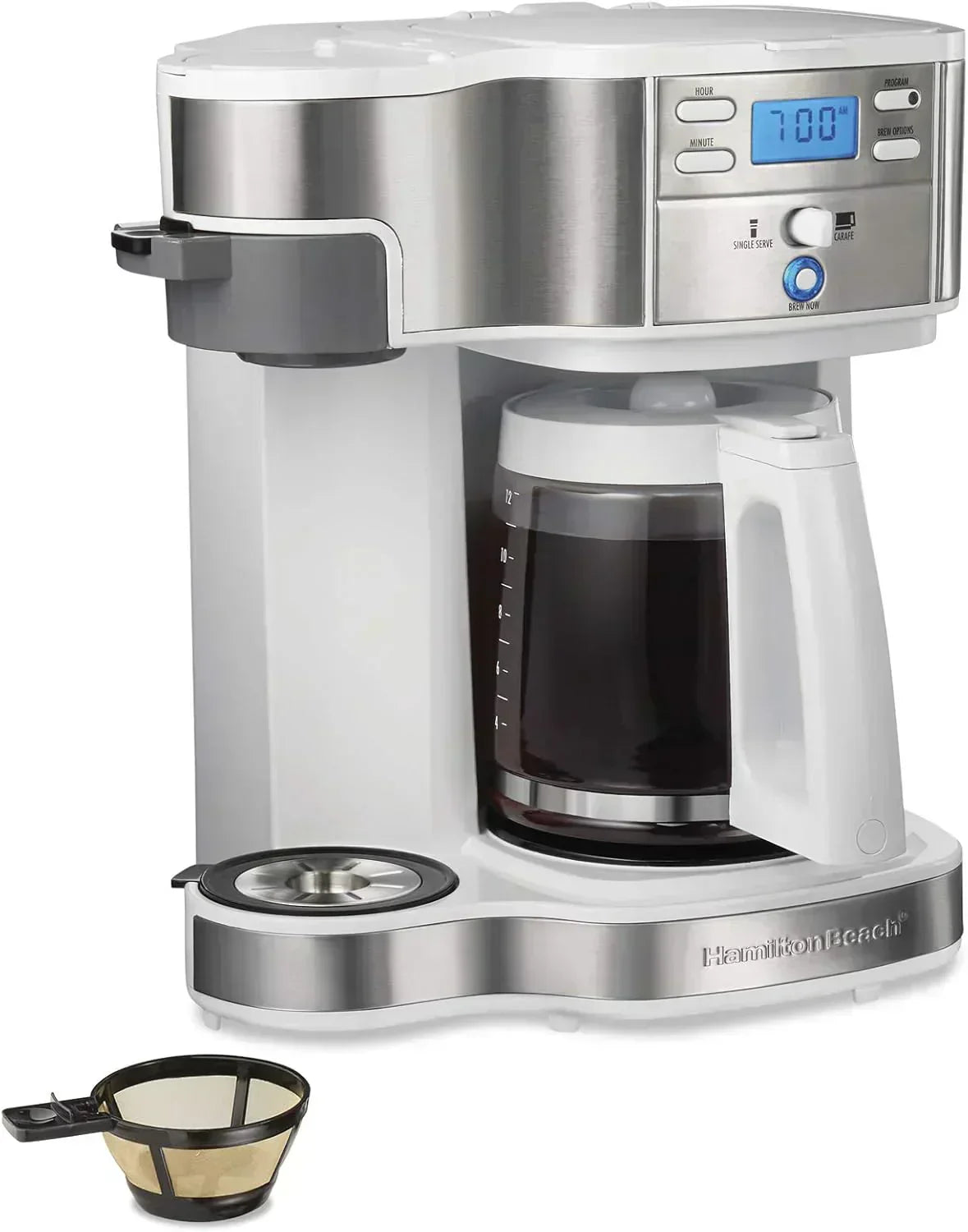 Hamilton Beach 2-Way 12 Cup Programmable Drip Coffee Maker Single Serve Machine Glass Carafe
