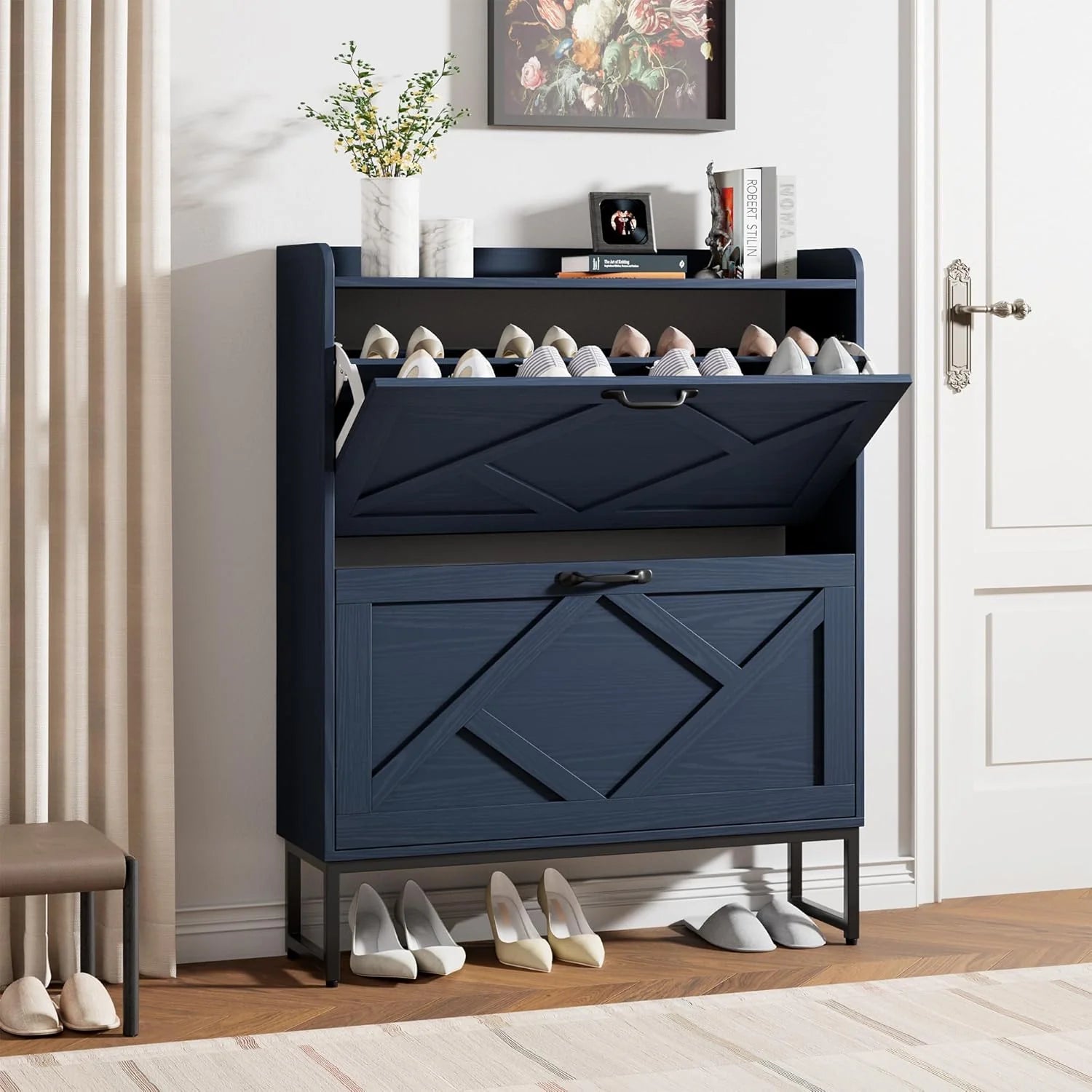 Nicetree Shoe Cabinet Freestanding Shoe Cabinet with 2 Reversible Drawers