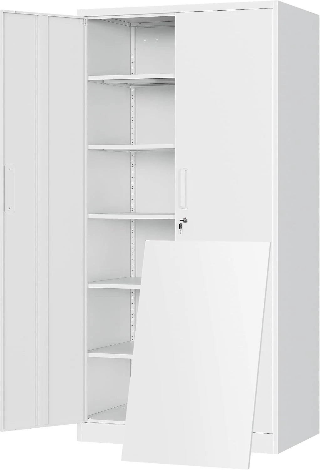 Yizosh Metal Garage Storage Cabinet with 2 Doors and 5 Adjustable Shelves