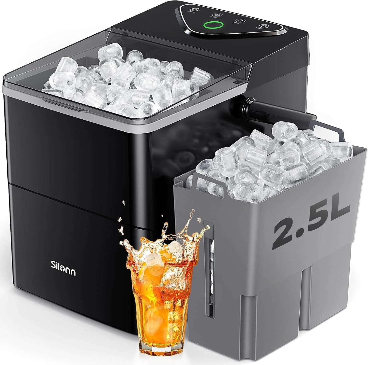 Silonn Ice Maker Countertop, 9 Cubes Ready in 6 Mins, 26lbs in 24Hrs, Self-Cleaning Ice Machine with Ice Scoop and Basket, 2 Sizes of Bullet Ice for Home Kitchen Office Bar Party