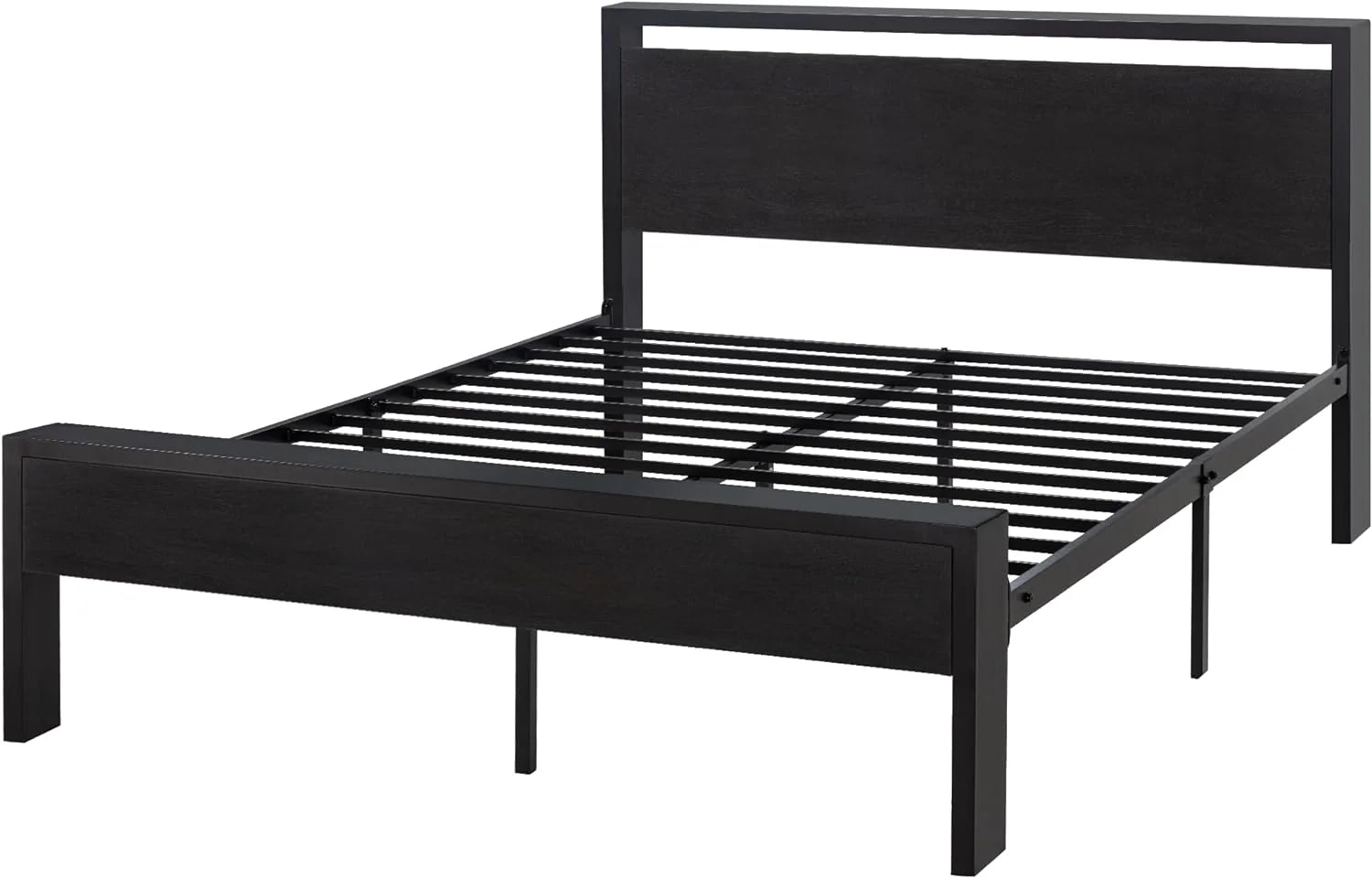 SHA CERLIN 14 Inch Queen Size Metal Platform Bed Frame with Wooden Headboard and Footboard