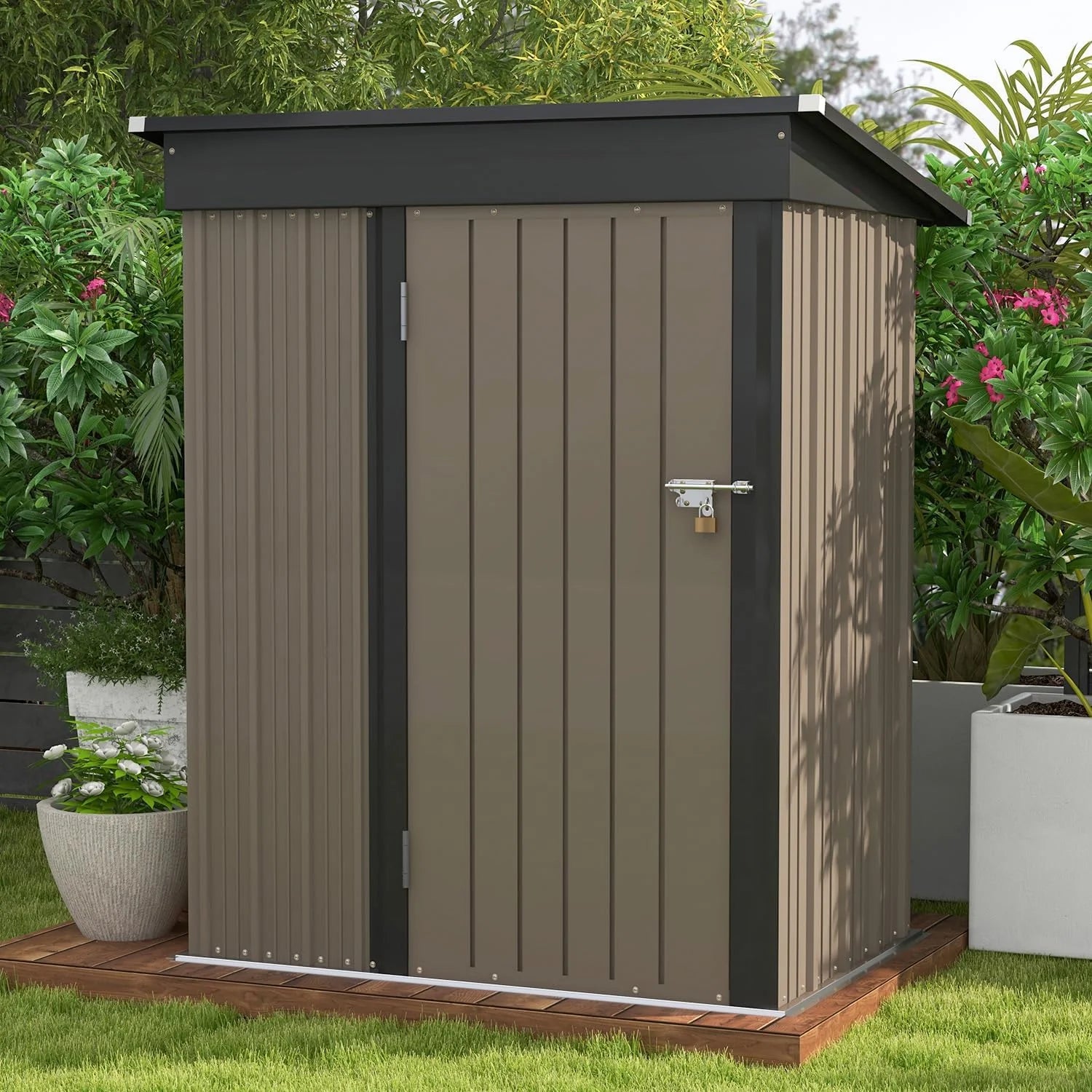 Patiowell 5x3 FT Outdoor Storage Shed Tool Shed with Sloping Roof and Lockable Door Metal Shed