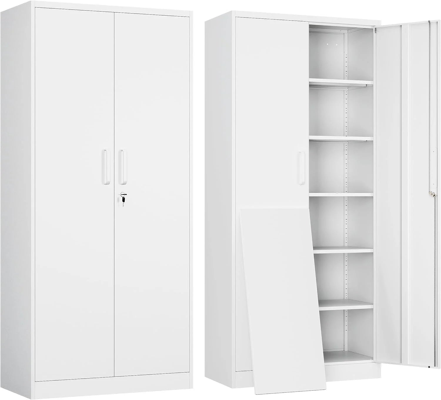 Yizosh Metal Garage Storage Cabinet with 2 Doors and 5 Adjustable Shelves