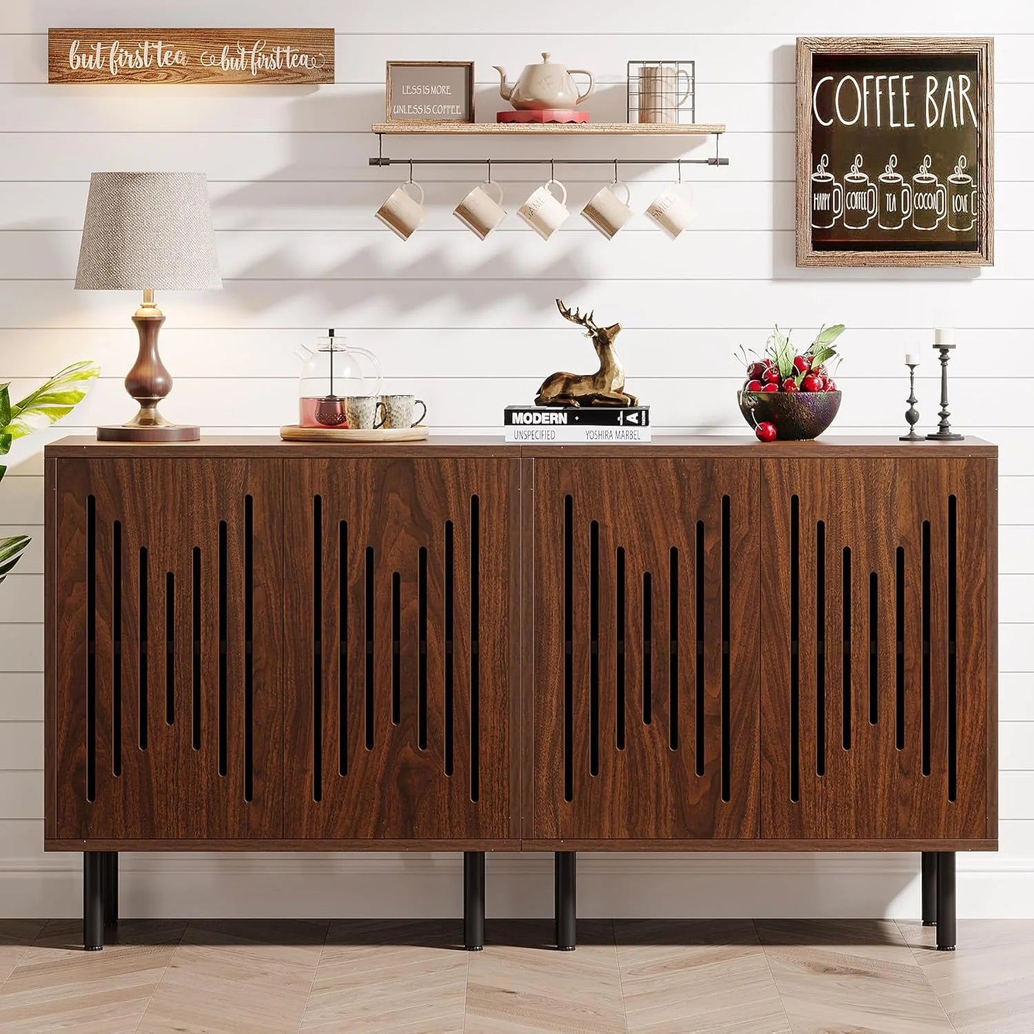 Tribesigns Set of 2 Sideboard Buffet with Storage 59 Buffet Sideboard Cabinet with Adjustable Shelves
