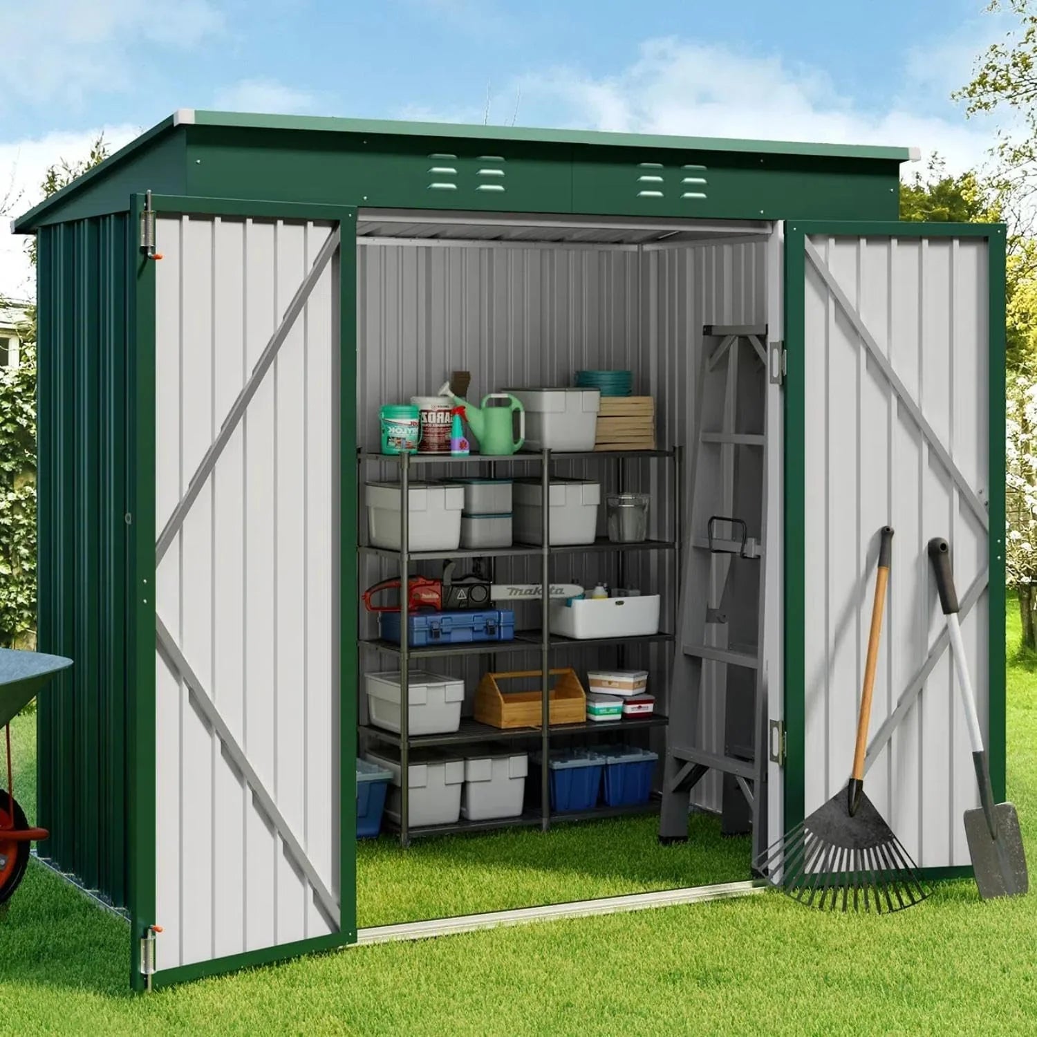 Gizoon Outdoor Storage Shed 6 x 4 Feet, Galvanized Metal Garden Shed