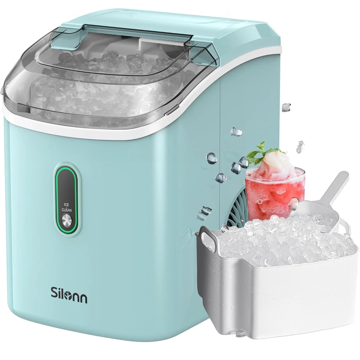 Nugget Ice Maker Countertop, Silonn Chewable Pellet Ice Machine with Self-Cleanin Function, 33lbs/24H Portable Ice Makers for Home Kitchen Officce, Black