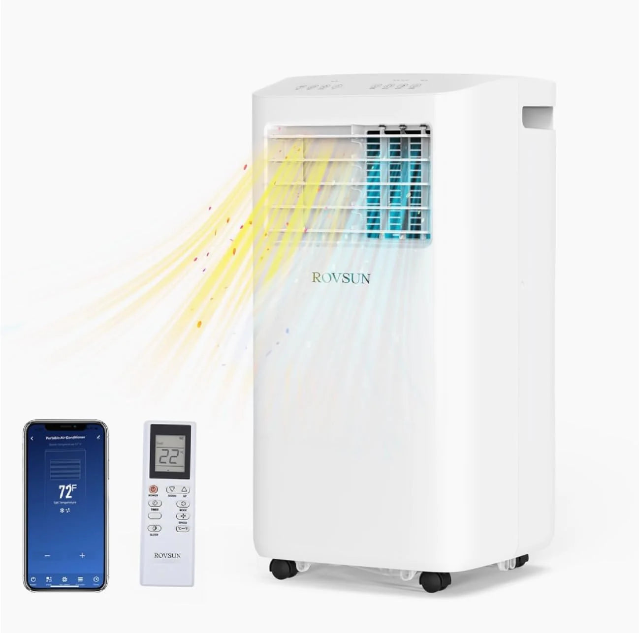 ROVSUN WiFi Enabled Smart 8000 BTU Portable Air Conditioner with Remote & APP Control, 3-in-1 Cooler, Dehumidifier & Fan, Powerful Room Mobile AC Unit with Rolling Wheels & Easy Installation Kit