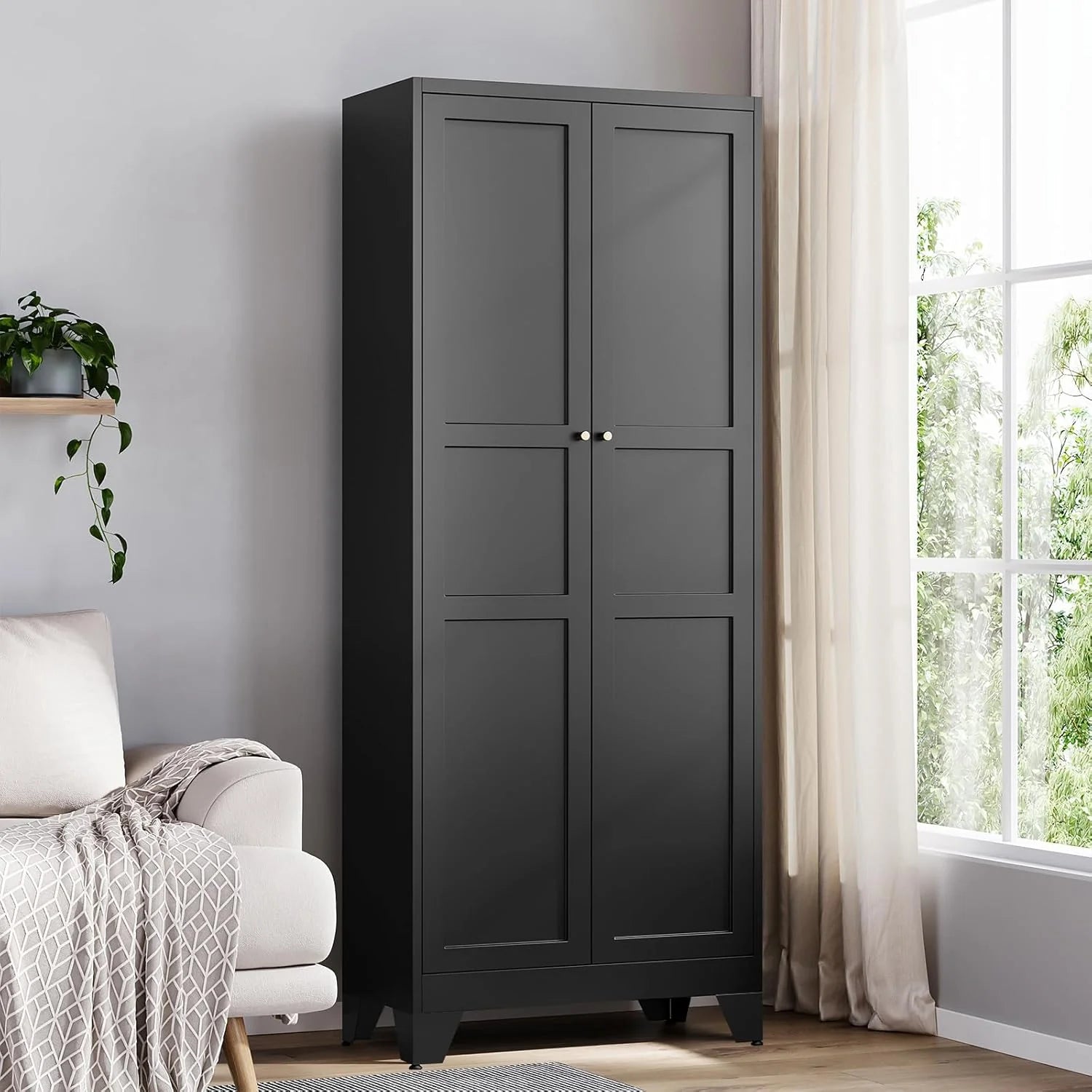 Yizosh Metal Storage Cabinet with 2 Doors and 4 Adjustable Shelves