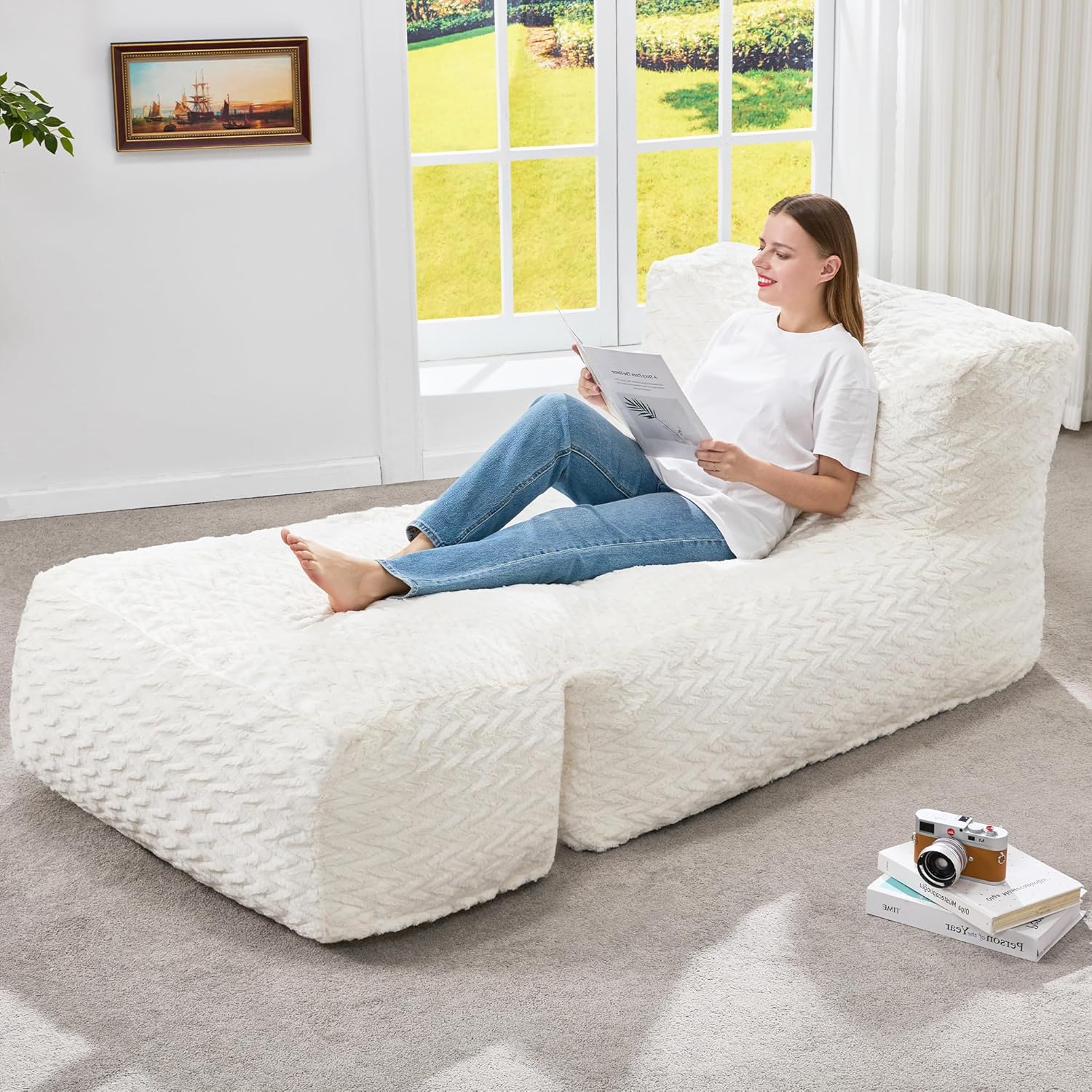 Hobestluk Big Bean Bag Lounger Chairs Large Beanbag Chair for Adults Bean Bag Sofa Memory Foam