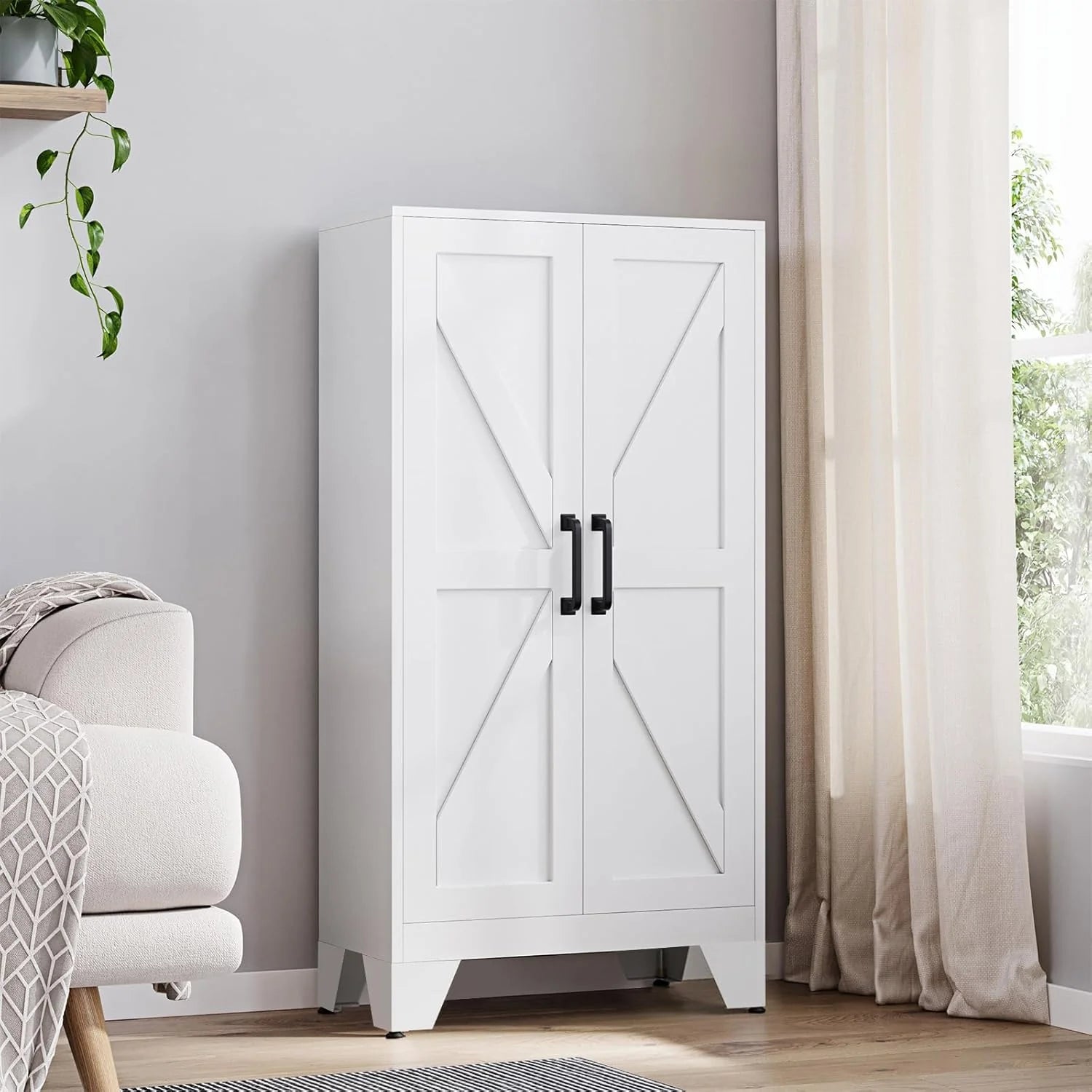 Yizosh Metal Storage Cabinet with 2 Doors and 4 Adjustable Shelves