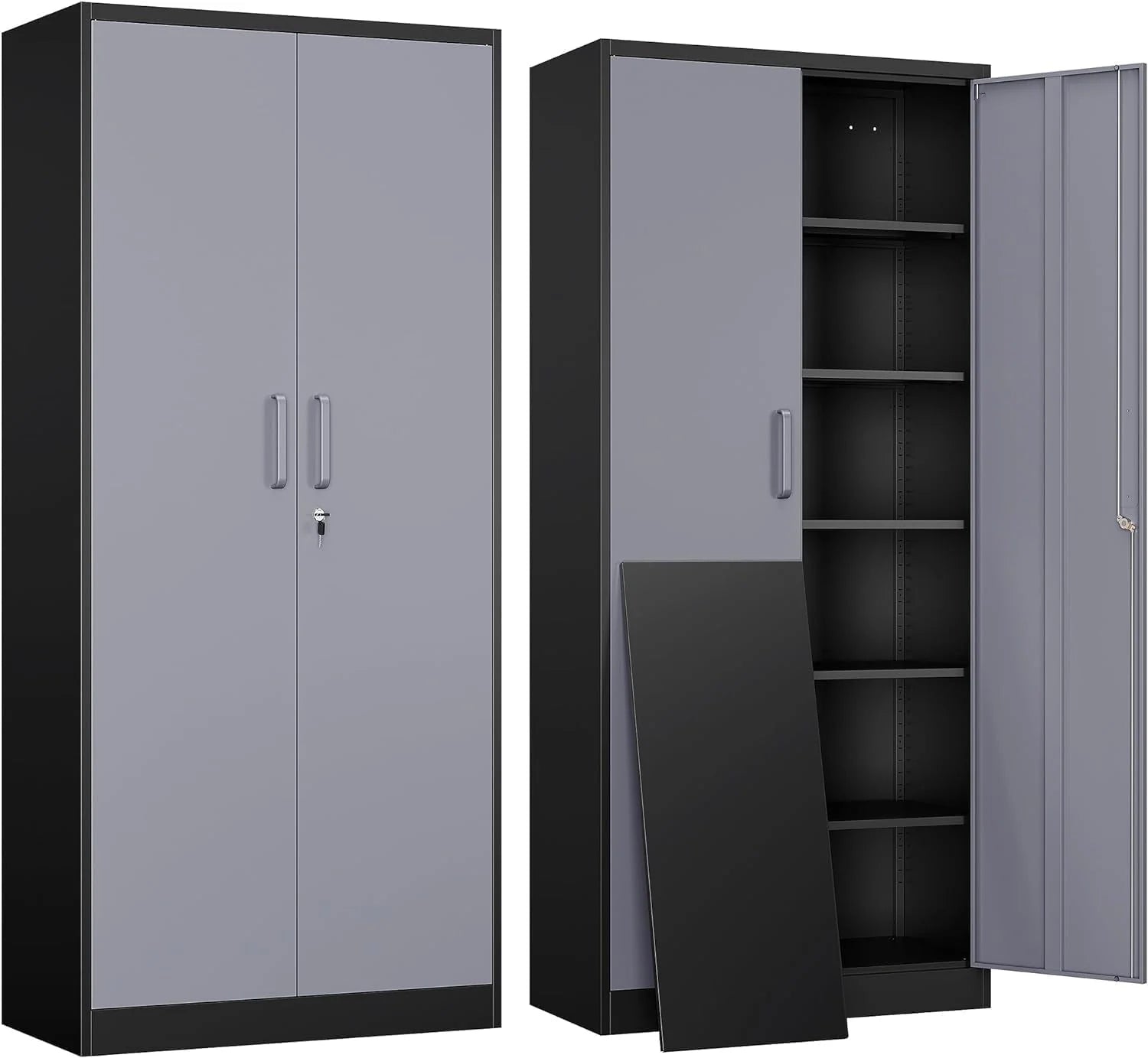 Yizosh Metal Garage Storage Cabinet with 2 Doors and 5 Adjustable Shelves