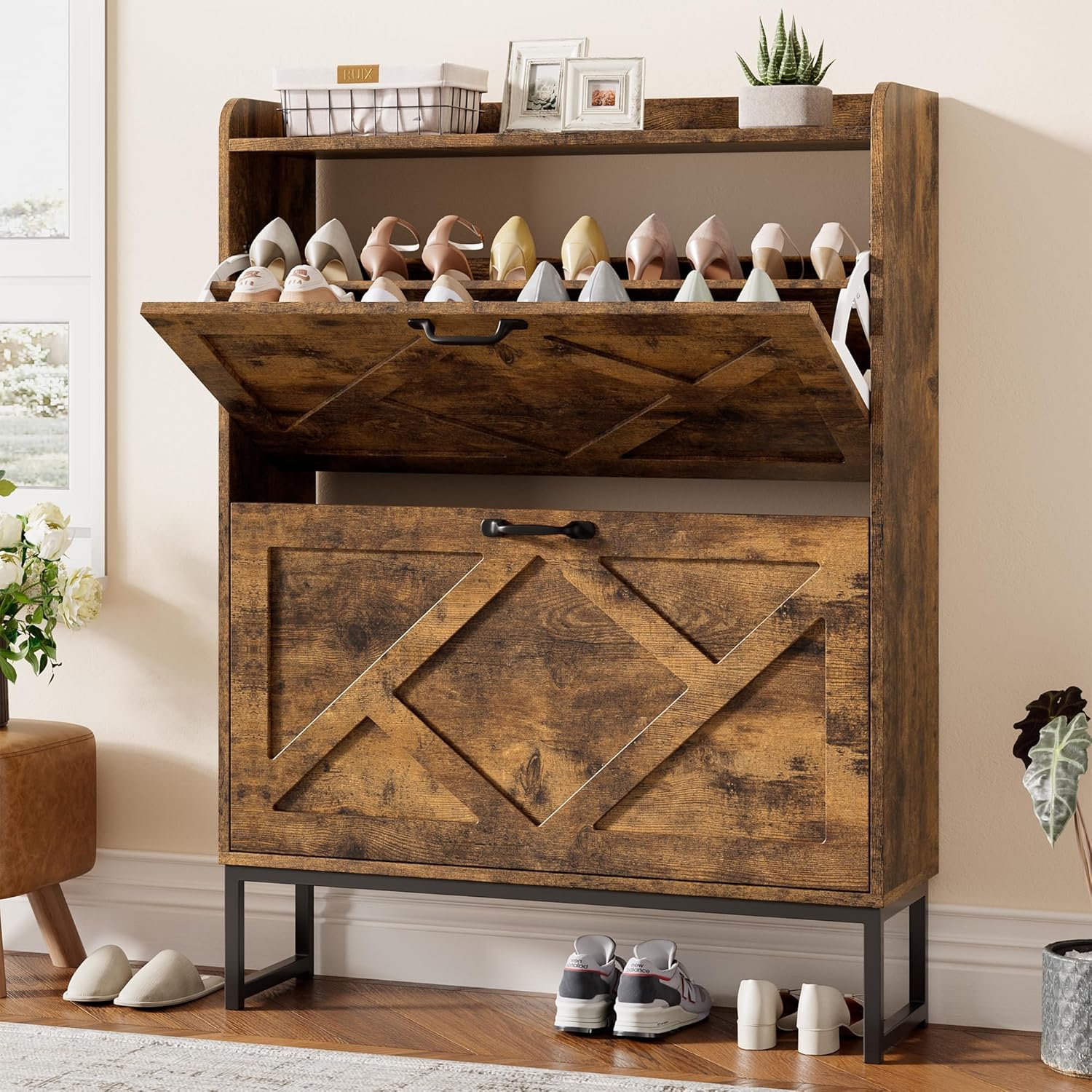 Nicetree Shoe Cabinet Freestanding Shoe Cabinet with 2 Reversible Drawers