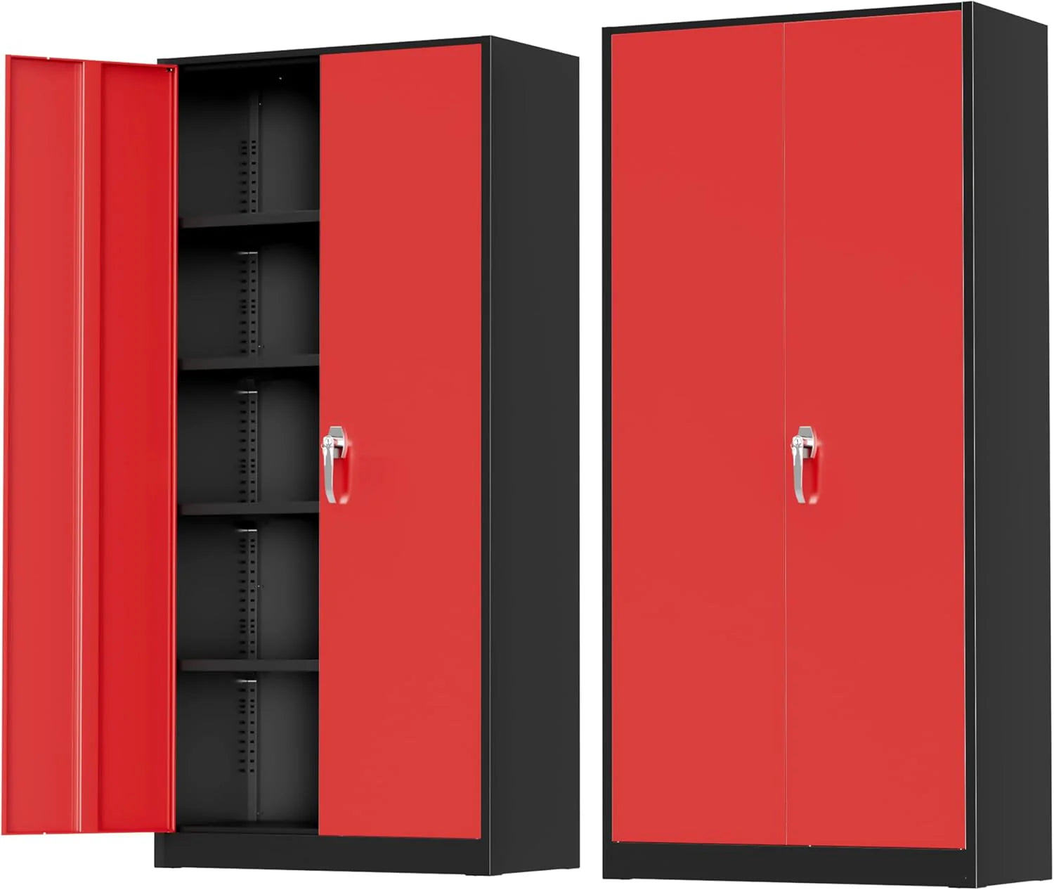 Greenvelly Metal Storage Cabinet, 72 Black Locking Metal Cabinet with 2 Doors and 4 Adjustable Shelves, Lockable Garage Storage Cabinets for Home Office, Garage, Kitchen, Living Room
