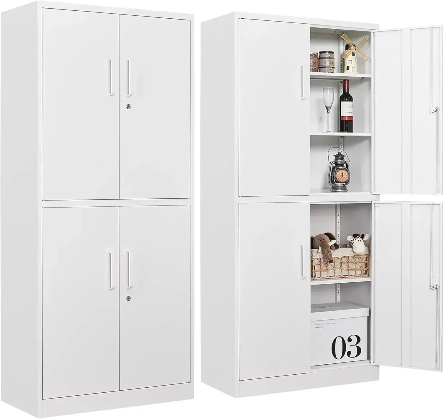 Metal Storage Cabinet with 2 Doors and 6 Shelves Black Metal Cabinet Garage Storage Cabinet