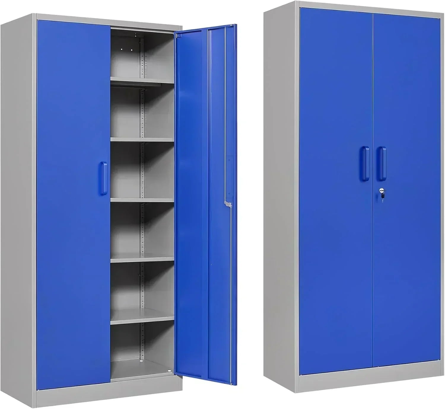 Metal Storage Cabinet with 2 Doors and 6 Shelves Black Metal Cabinet Garage Storage Cabinet