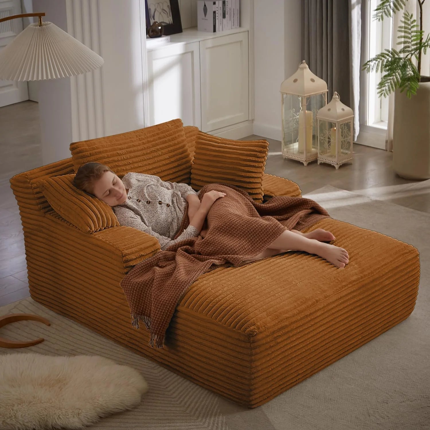ivoros 50 Inch Chaise Lounge Chair Indoor Oversized Corduroy Upholstered Boneless Sofa Bed