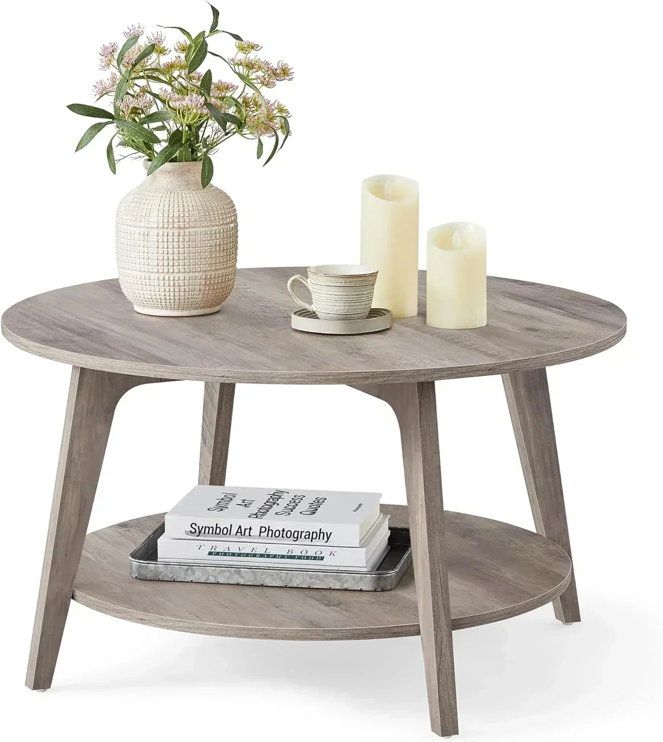 VASAGLE Round Coffee Table 2 Tier Coffee Table with Storage for Living Room 31.5 x 17.7 Inches