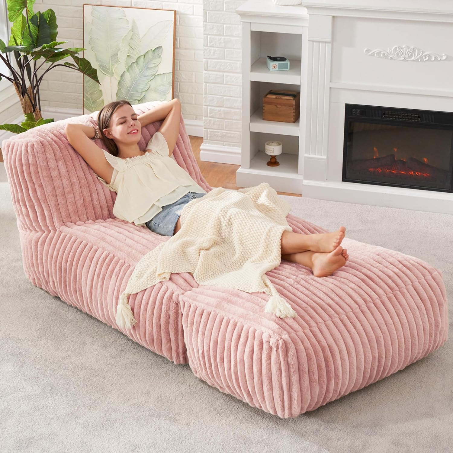 Hobestluk Big Bean Bag Lounger Chairs Large Beanbag Chair for Adults Bean Bag Sofa Memory Foam