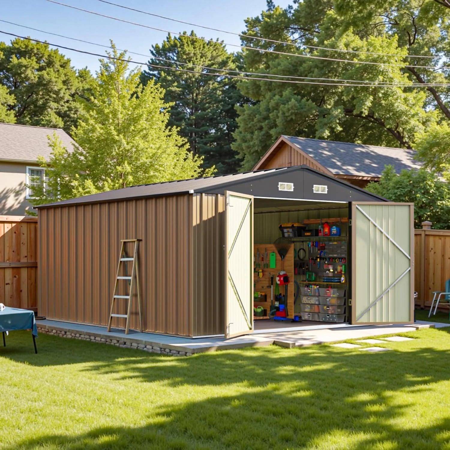 Patiowell 5x3 FT Outdoor Storage Shed Tool Shed with Sloping Roof and Lockable Door Metal Shed