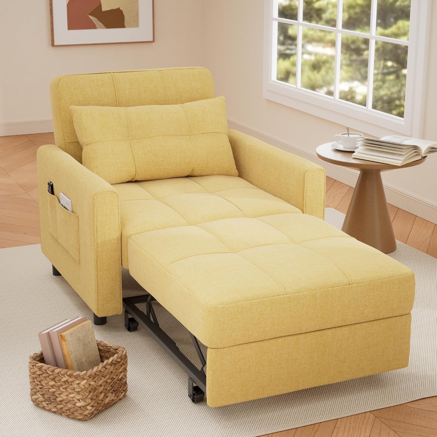 Sofa Bed Chair 3 in 1 Convertible Pullout Single Sleeper Chair Bed Spacious Multifunctional Sofa
