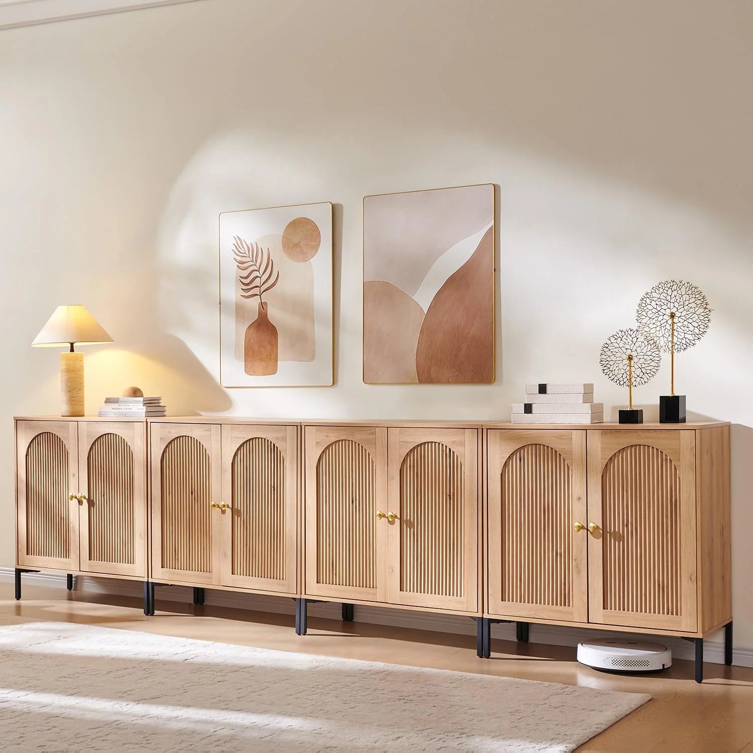 IFGET Modern Buffet Cabinet with Storage 92.63 W Fluted Arched Sideboard Cabinet