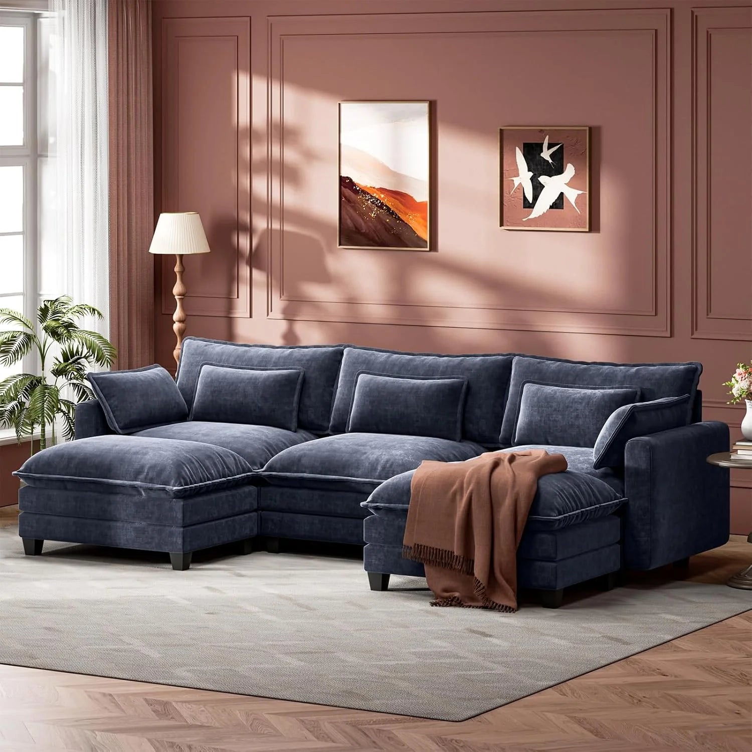 Marsail Modular Sectional Sofa U Shaped Modern Comfy Cloud Couch 5 Seat Chenille Deep Seat Sofa