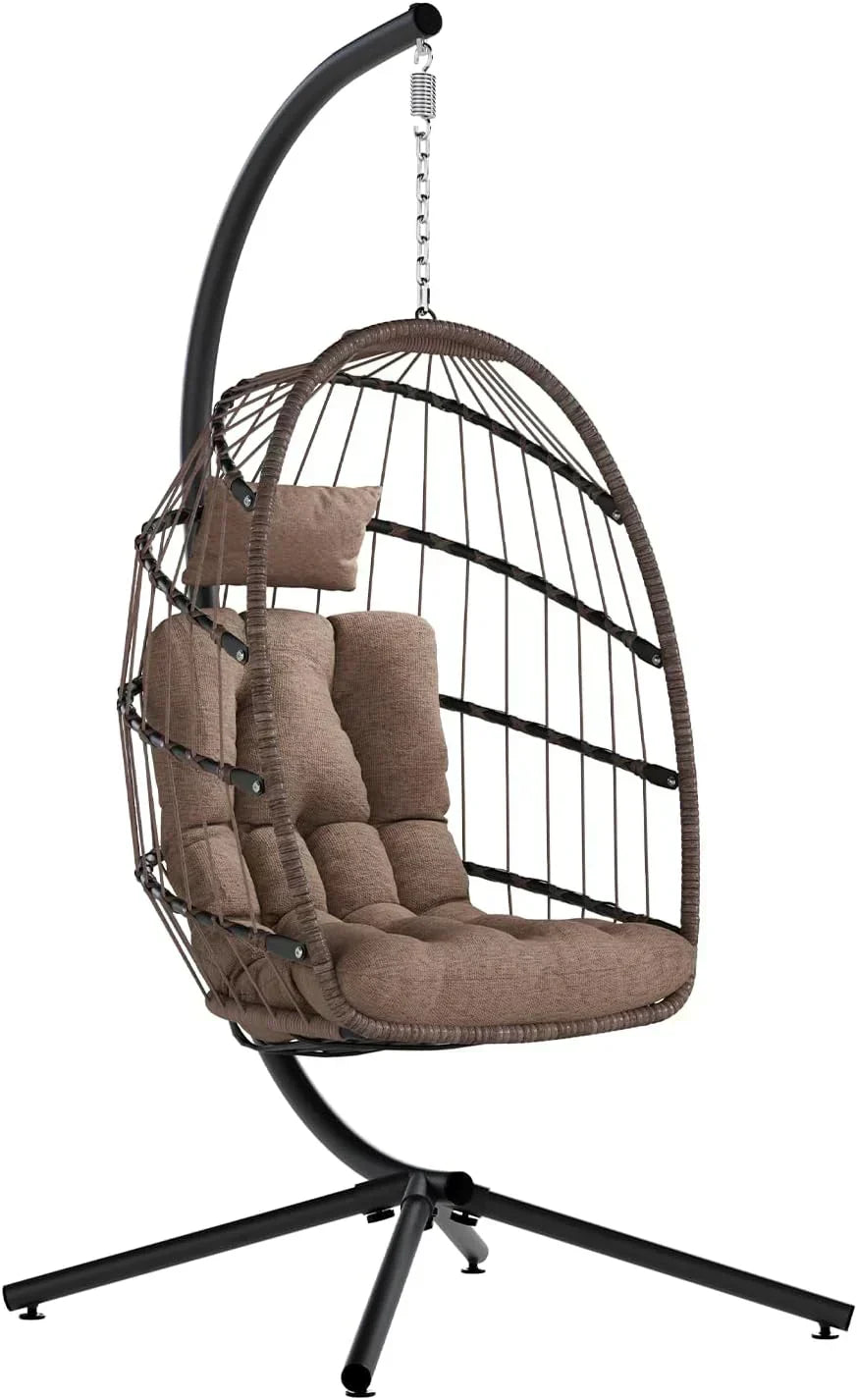SWITTE Egg Chair Outdoor with Stand Indoor Wicker Hanging Egg Swing Chair with Cushion