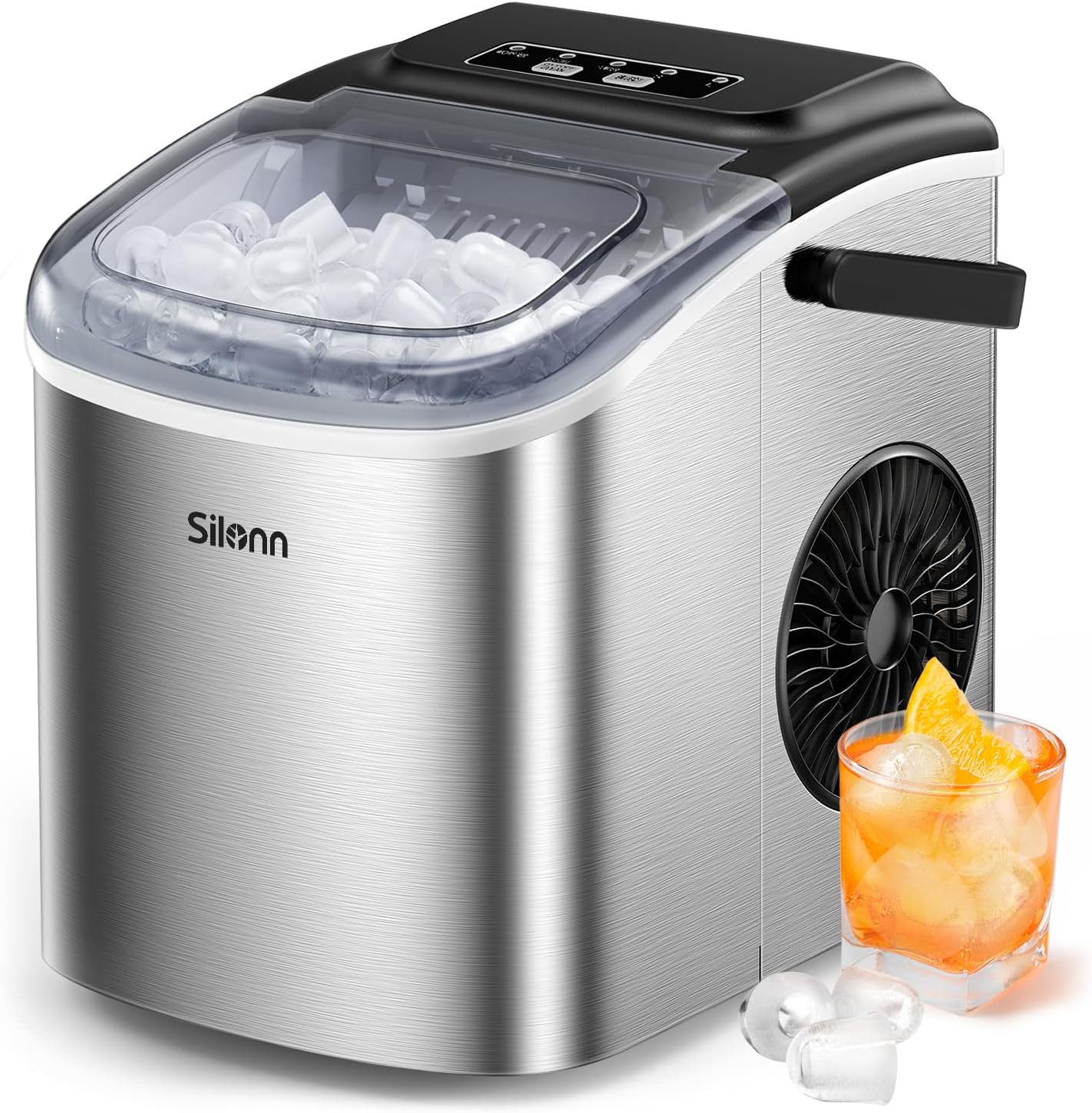 Silonn Nugget Ice Maker Countertop, Pebble Ice Makers with Crushed Soft Chewable Ice, 33lbs Per Day with Scoop, Pellet Portable Ice Machines with Auto-Cleaning for Home, Kitchen, Office, Black