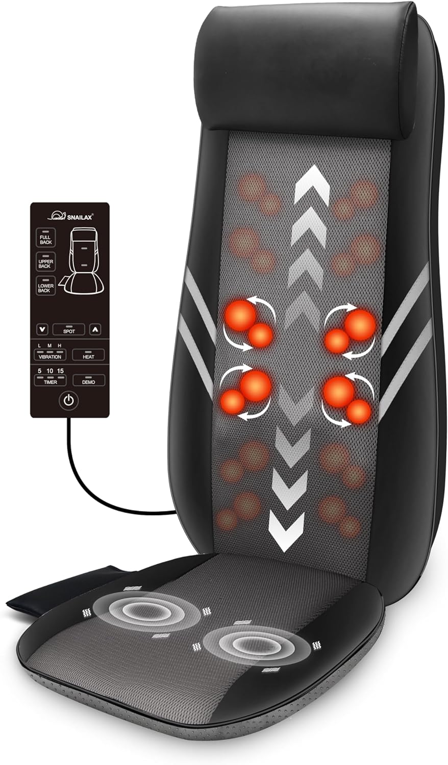 Snailax Shiatsu Massage Cushion with Heat Massage Chair Pad Kneading Back Massager for Home