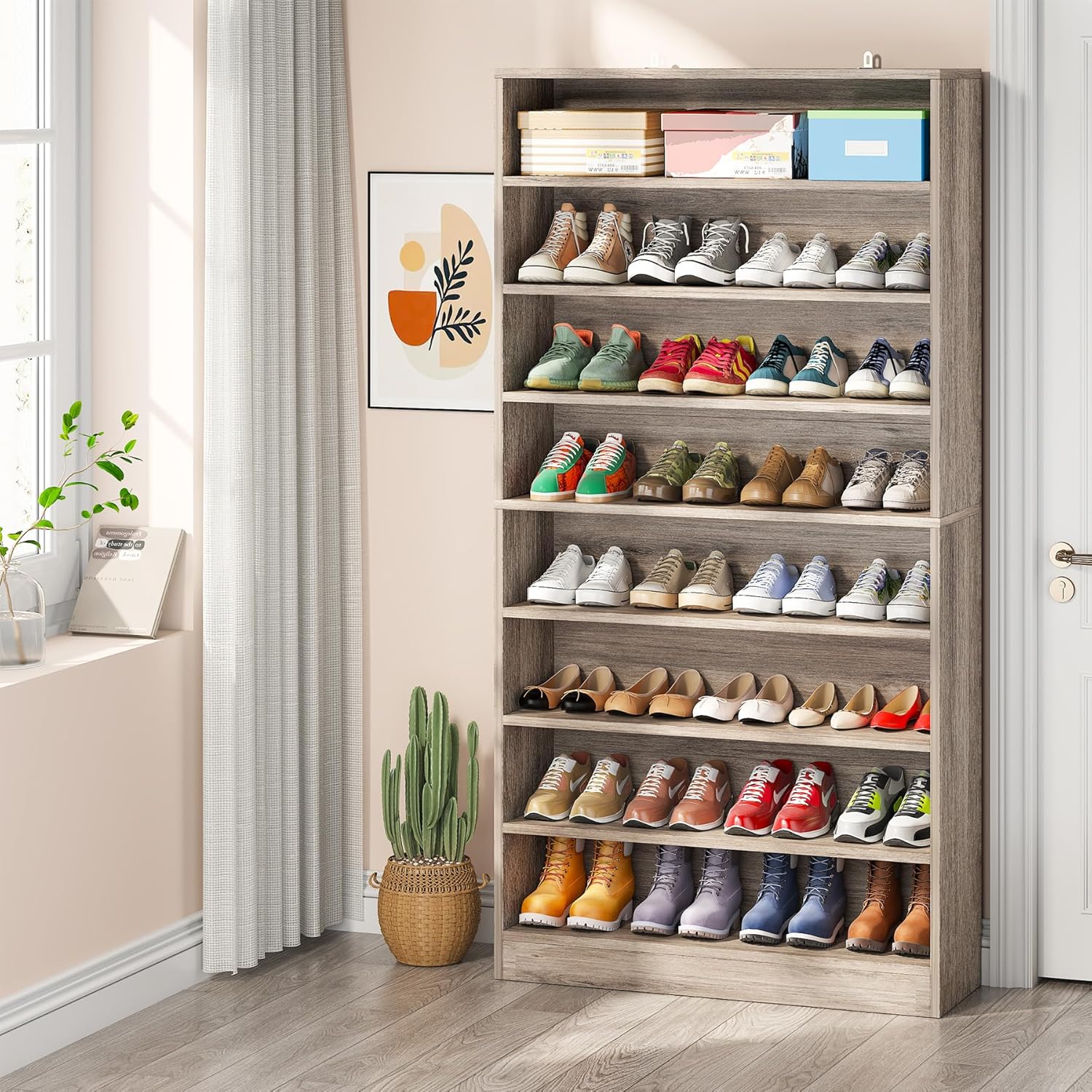 Tribesigns Shoe Cabinet, 9 Tiers 40-45 Pairs Heavy Duty Wood Freestanding Shoe Storage Cabinet