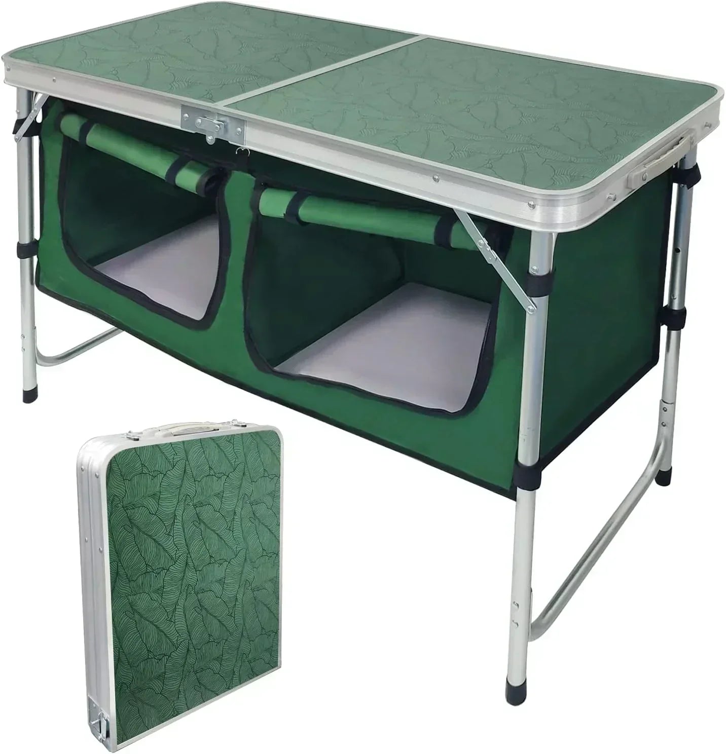 Outdoor Folding Table Aluminum Lightweight Height Adjustable with Storage Organizer