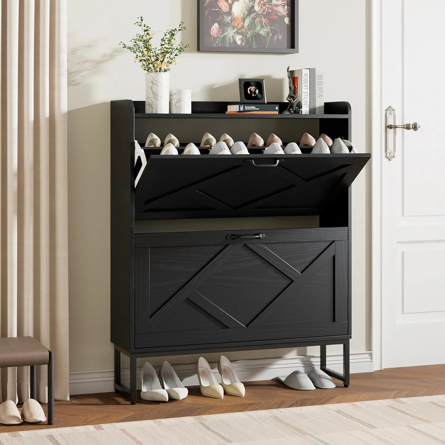 Nicetree Shoe Cabinet Freestanding Shoe Cabinet with 2 Reversible Drawers