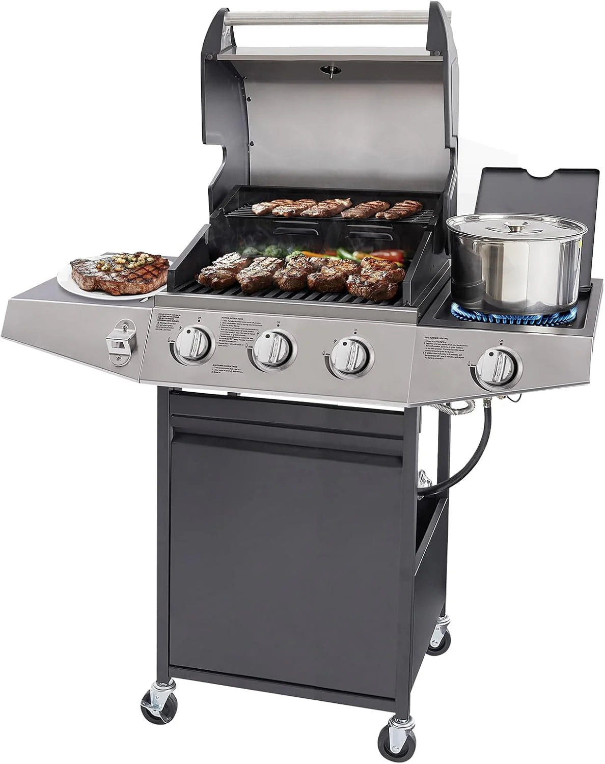 Unovivy 4-Burner Propane Gas Grill with Side Burner, Portable Grill
