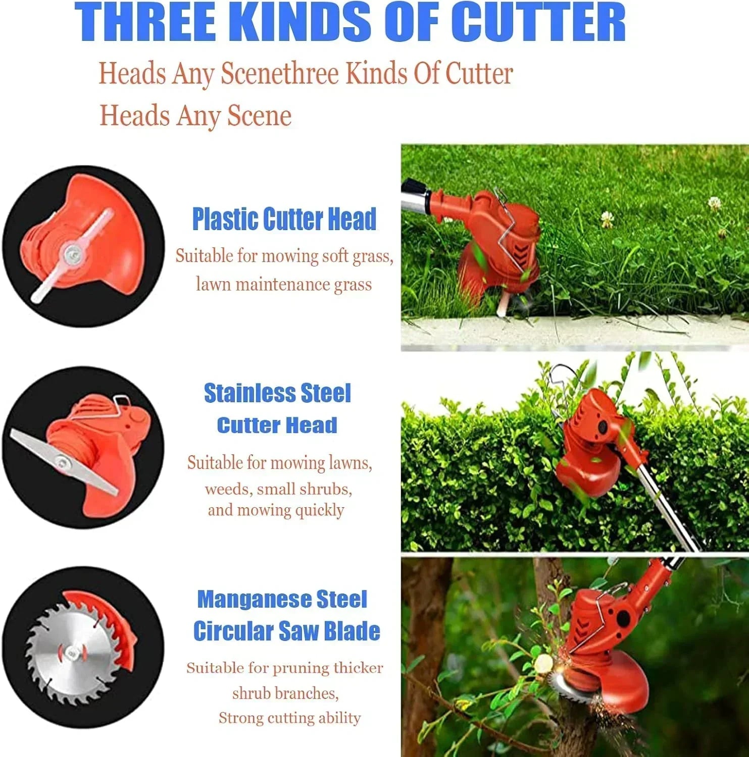 Weed Wacker Electric Cordless Grass Trimmer 3Types Blades Electric Stringless Weed Trimmer