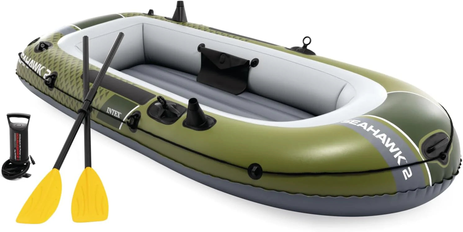 INTEX Seahawk Inflatable Boat Series: Includes Boat Oars and High-Output Pump - Fishing Rod Holders
