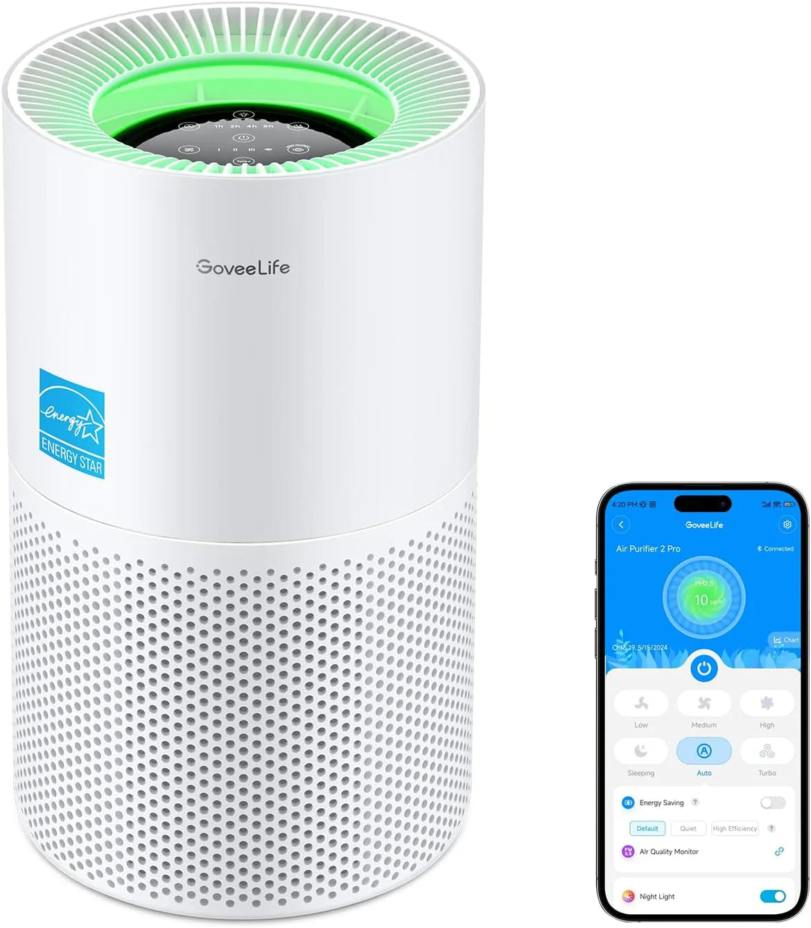 GoveeLife Air Purifiers for Home, Smart Air Purifier for Large Rooms with App & Alexa Control, Covers up to 1162ft??, Air Quality Monitor, PM2.5 Sensor Air Purifier for Pet Hair, Pollen, Dust, Smoke
