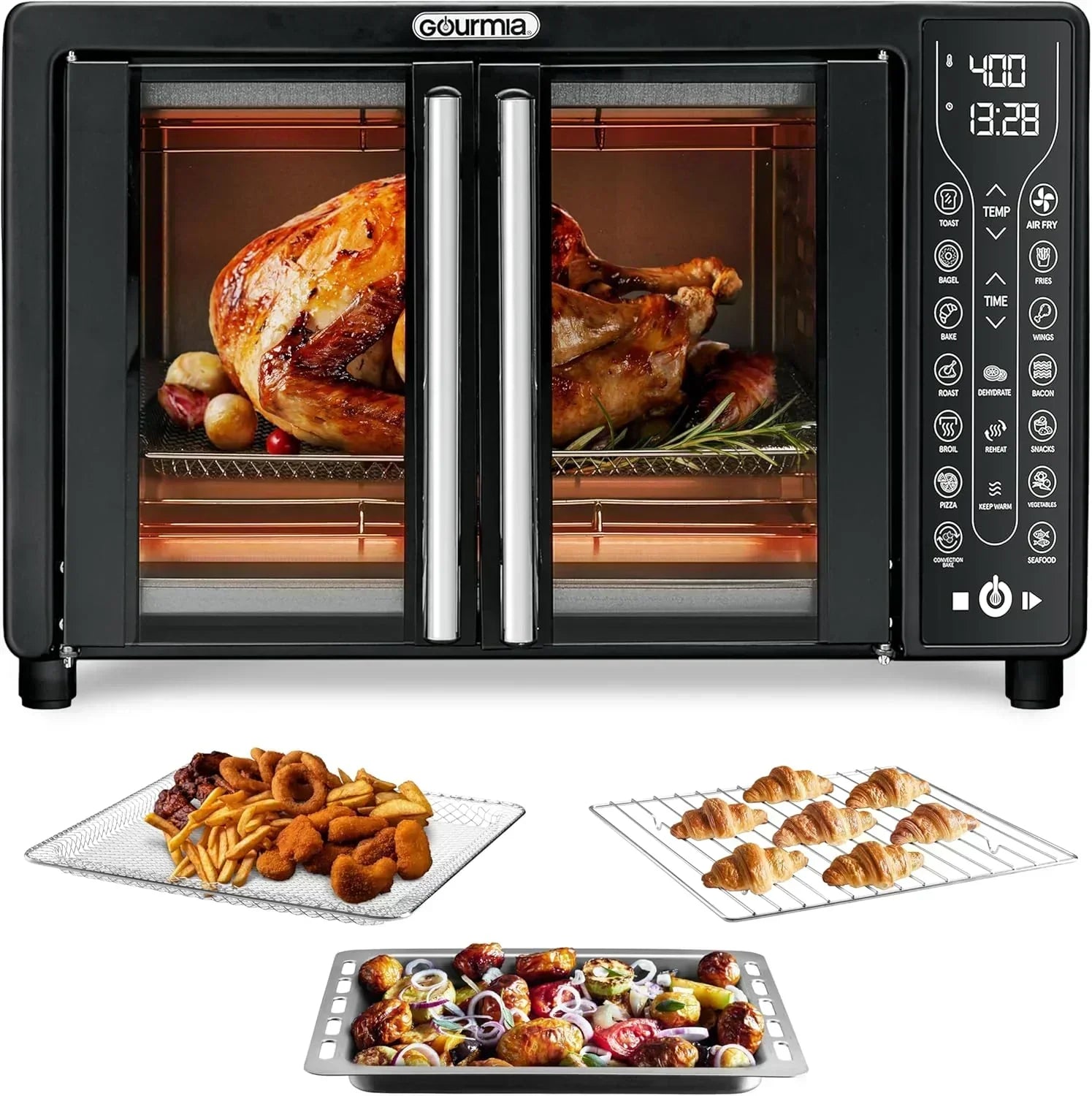Gourmia Oven Air Fryer Combo with 17 Cooking Presets 24L Capacity Convection Rack