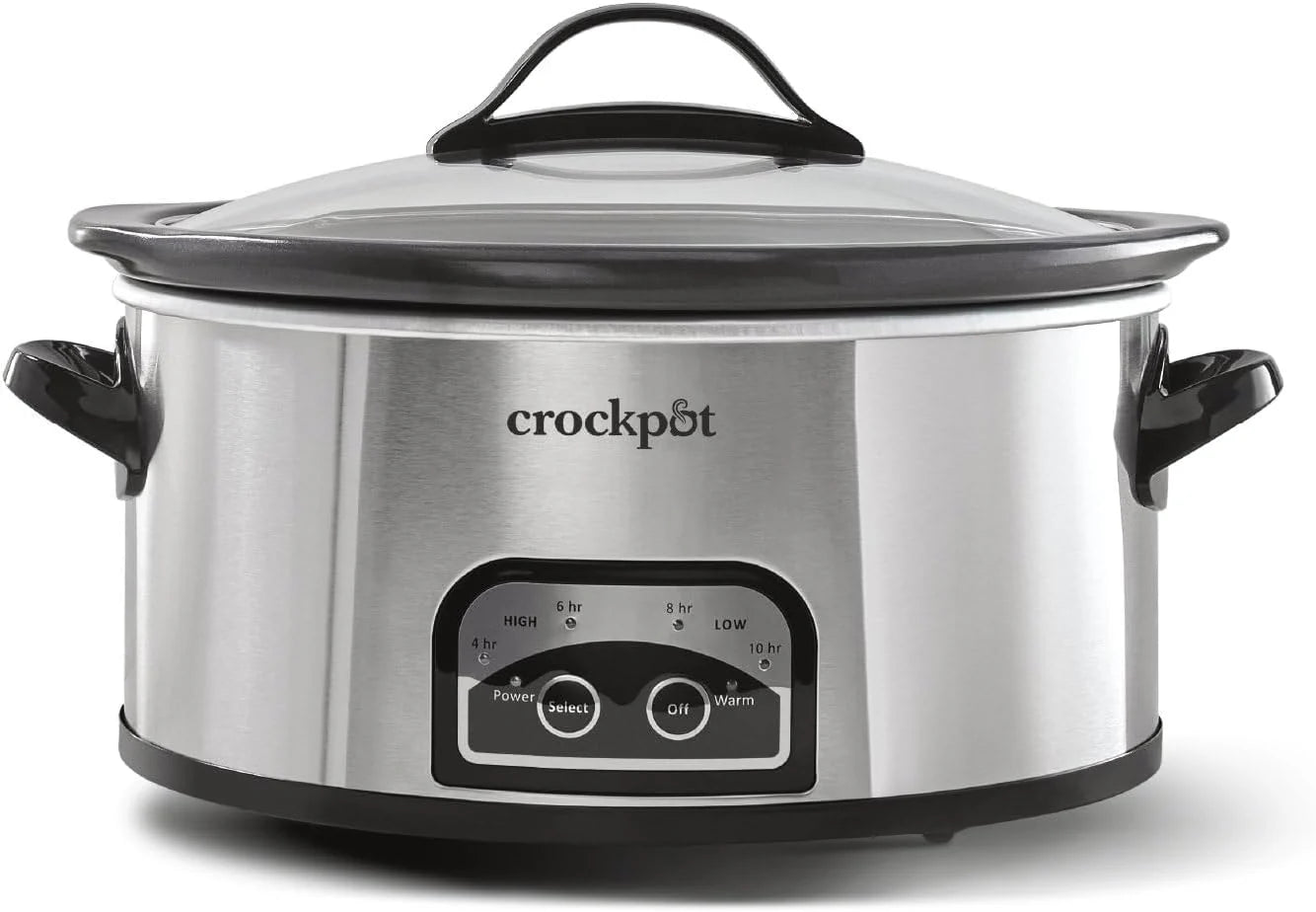 Large 8-Quart Programmable Slow Cooker with Auto Warm Setting Black Stainless Steel