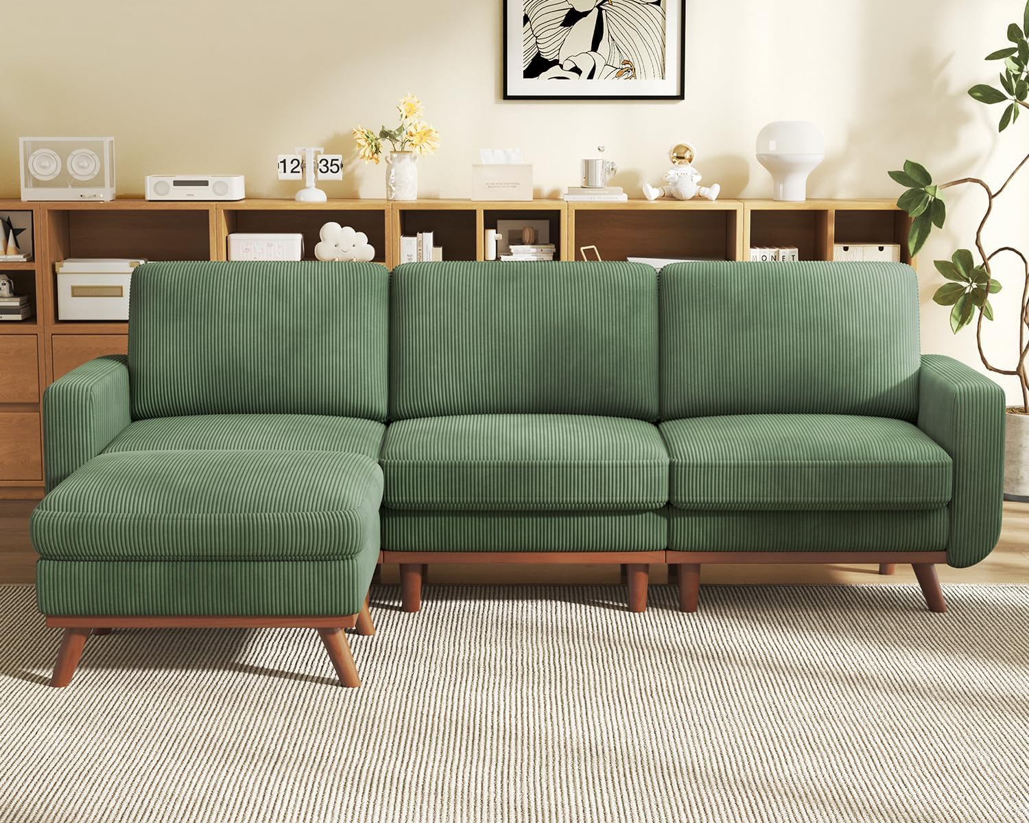 Vesgantti 68 Loveseat Sofa - Green, Comfy Corduroy with Spring Cushion, Solid Wood Frame, Modern Deep Seat, Bedroom & Living Room, Office Couch